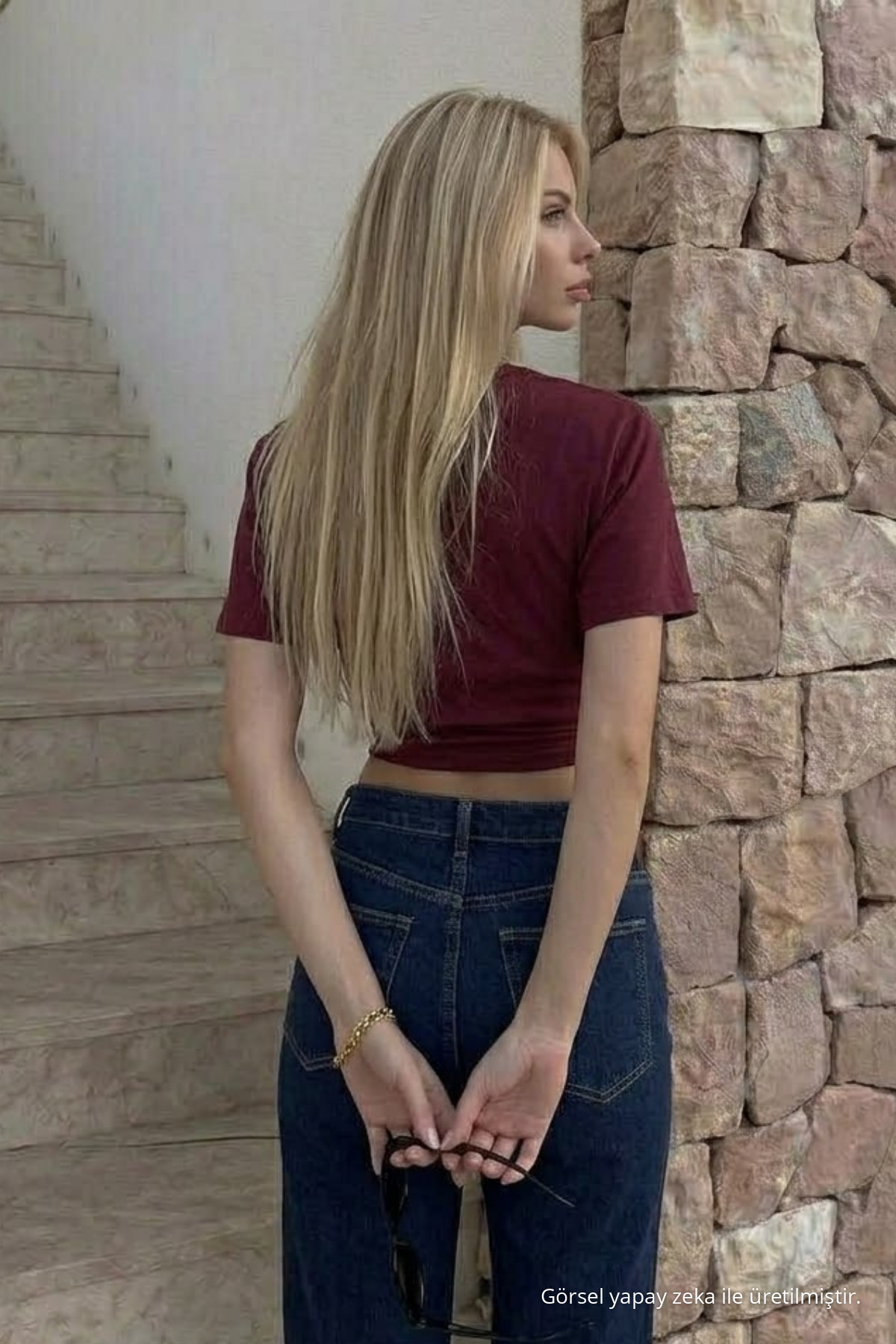 Kadın Vücuda Oturan Bordo Crop Tişört 6