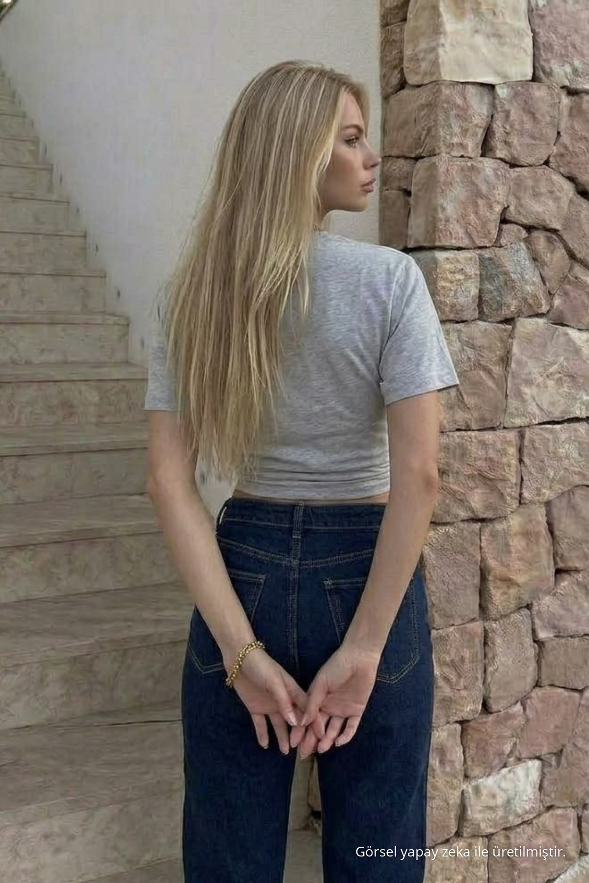 Kadın Vücuda Oturan Gri Crop Tişört 6