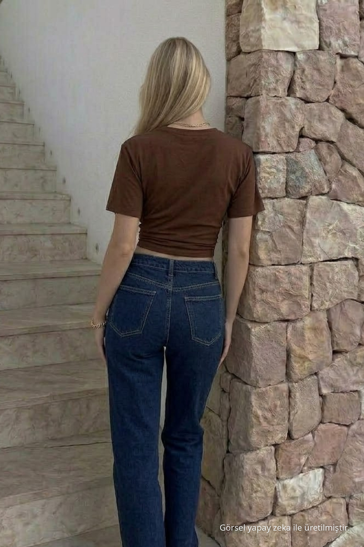 Kadın Vücuda Oturan Kahve Crop Tişört 5