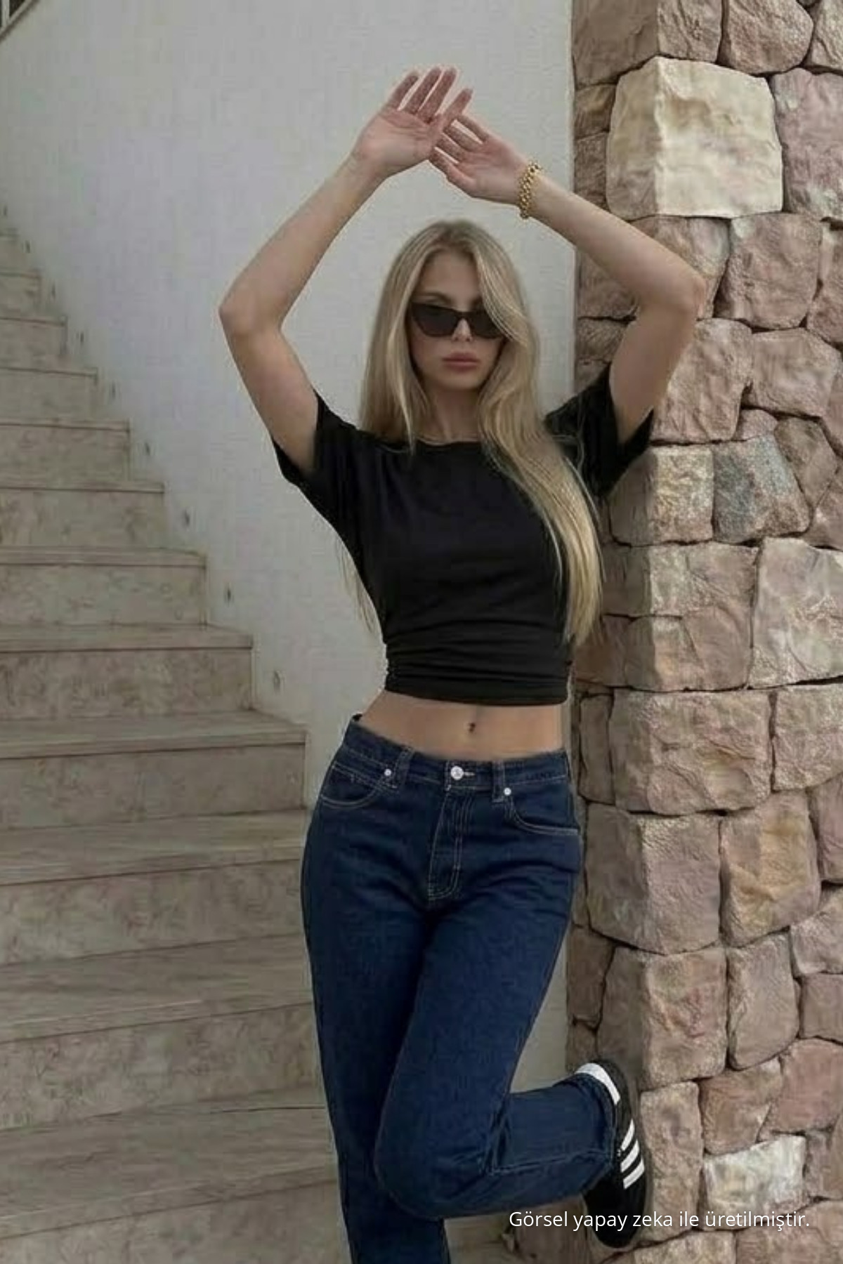 Kadın Vücuda Oturan Siyah Crop Tişört 3