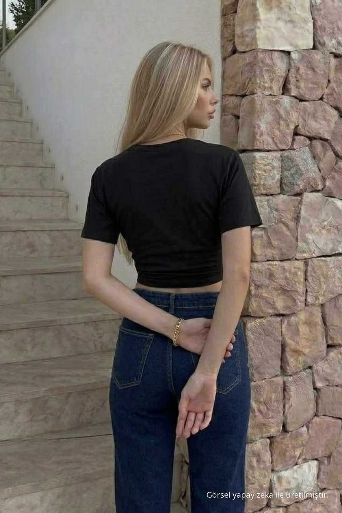 Kadın Vücuda Oturan Siyah Crop Tişört 6
