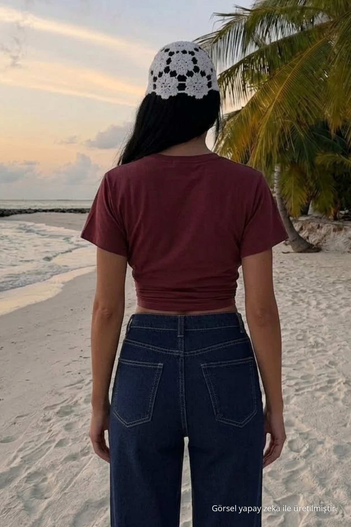 Kadın Yarasa Kollu Dar Bordo Crop Tişört 5