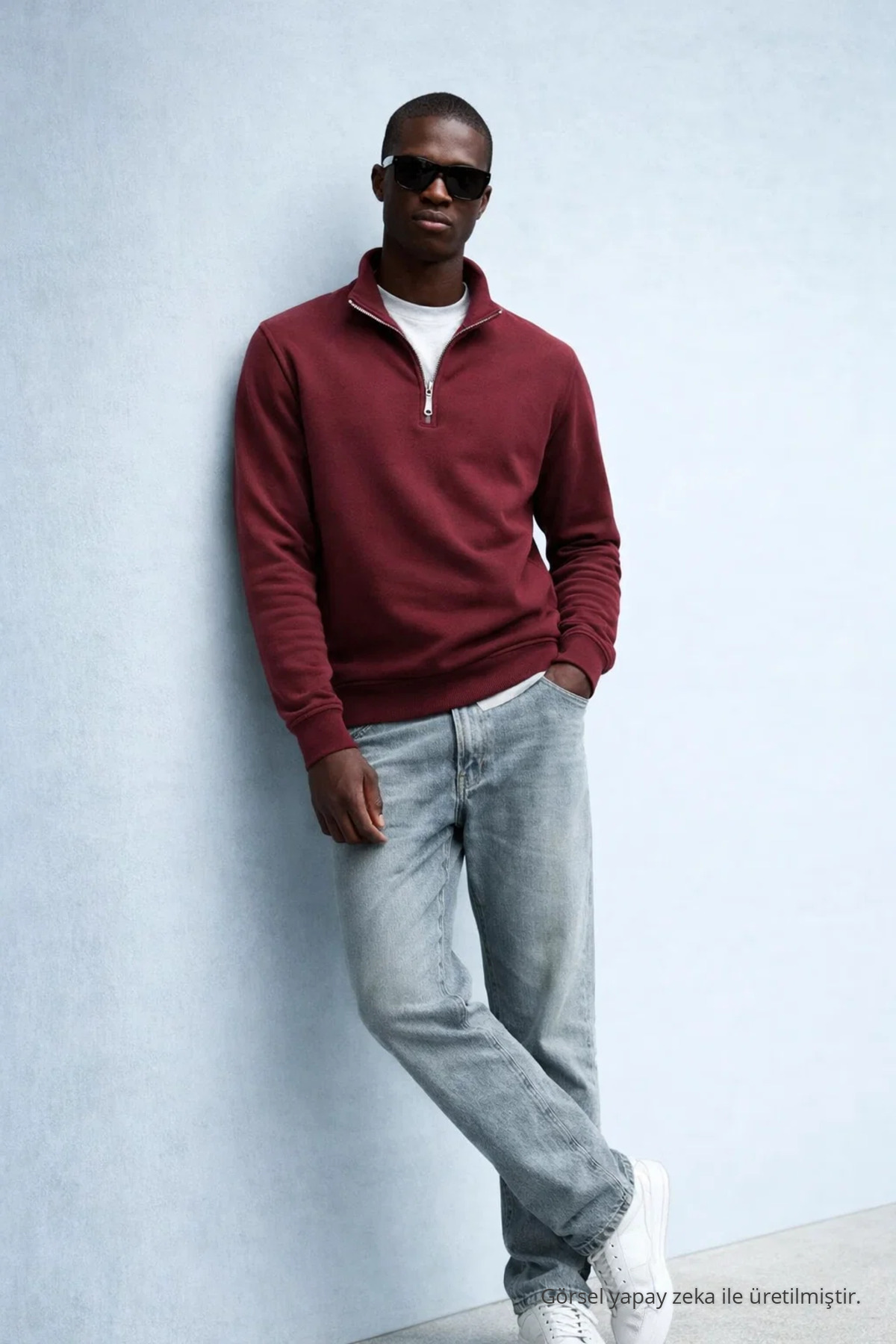 Erkek Kışlık Örme Yaka Bordo Sweatshirt 3