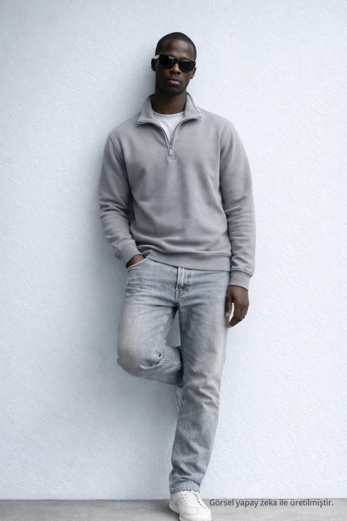Erkek Kışlık Örme Yaka GRİ Sweatshirt 3