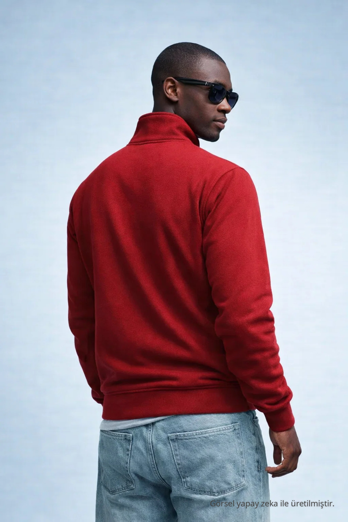Erkek Kışlık Örme Yaka KIRMIZI Sweatshirt 6
