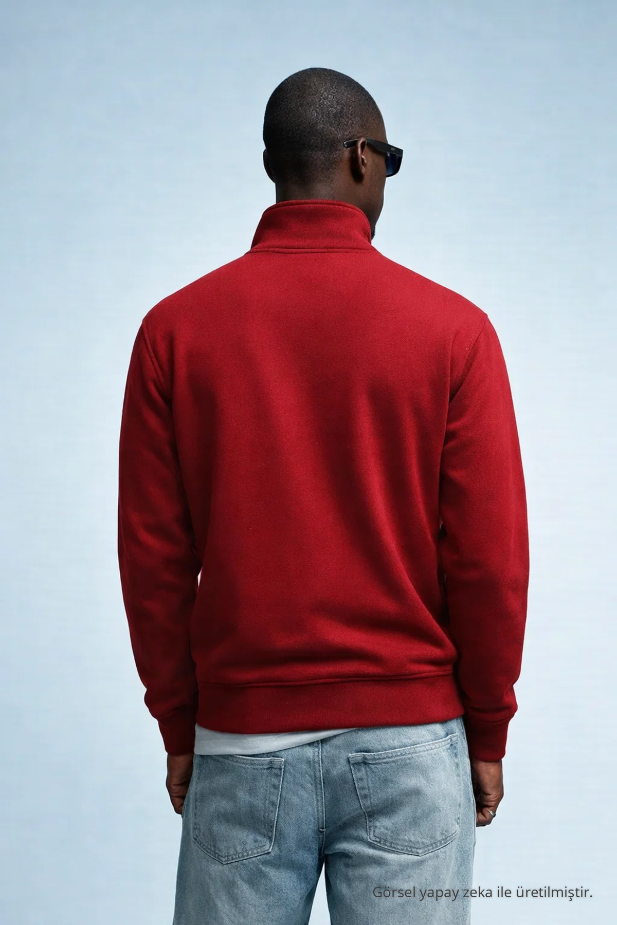 Erkek Kışlık Örme Yaka KIRMIZI Sweatshirt 5