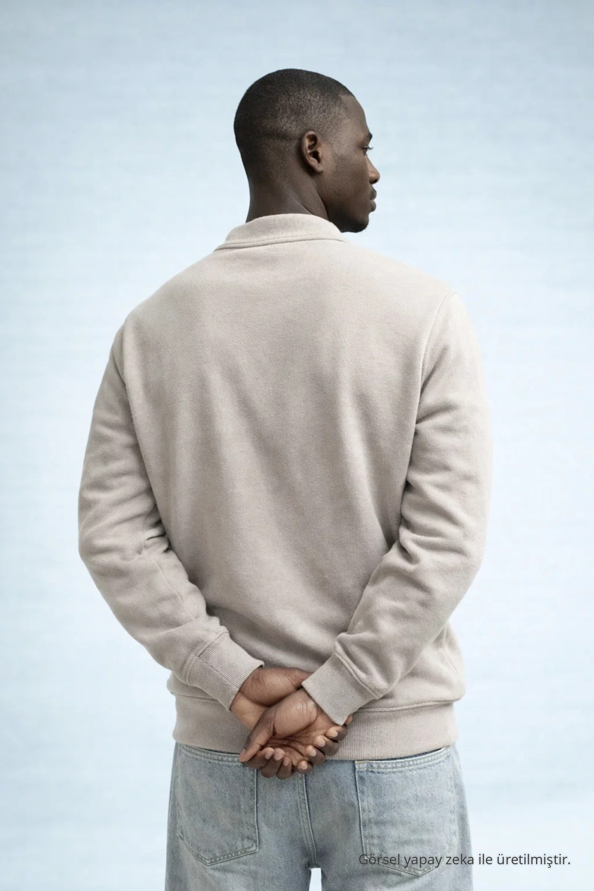 Erkek Kışlık Örme Yaka Krem Sweatshirt 6