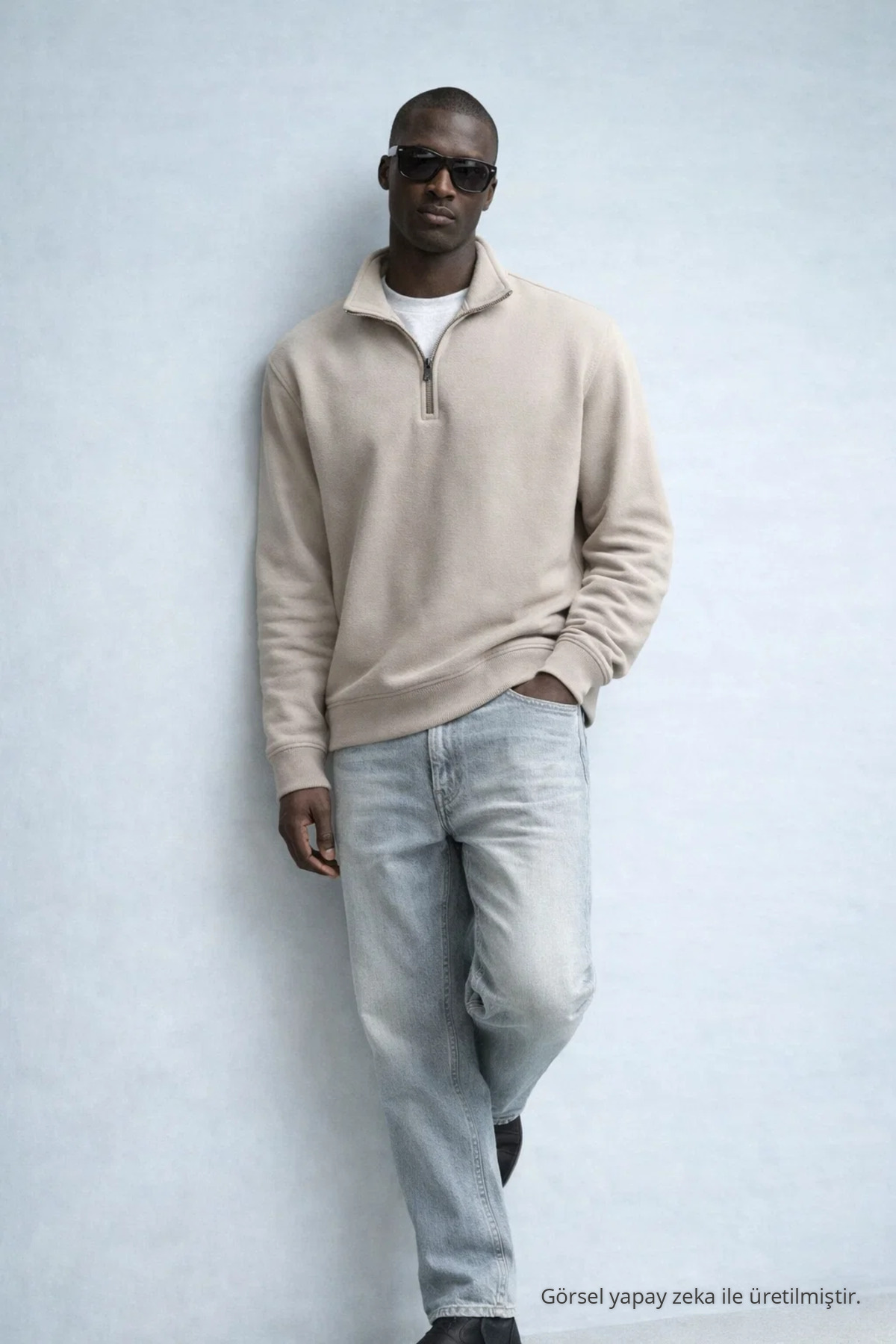 Erkek Kışlık Örme Yaka Krem Sweatshirt 3