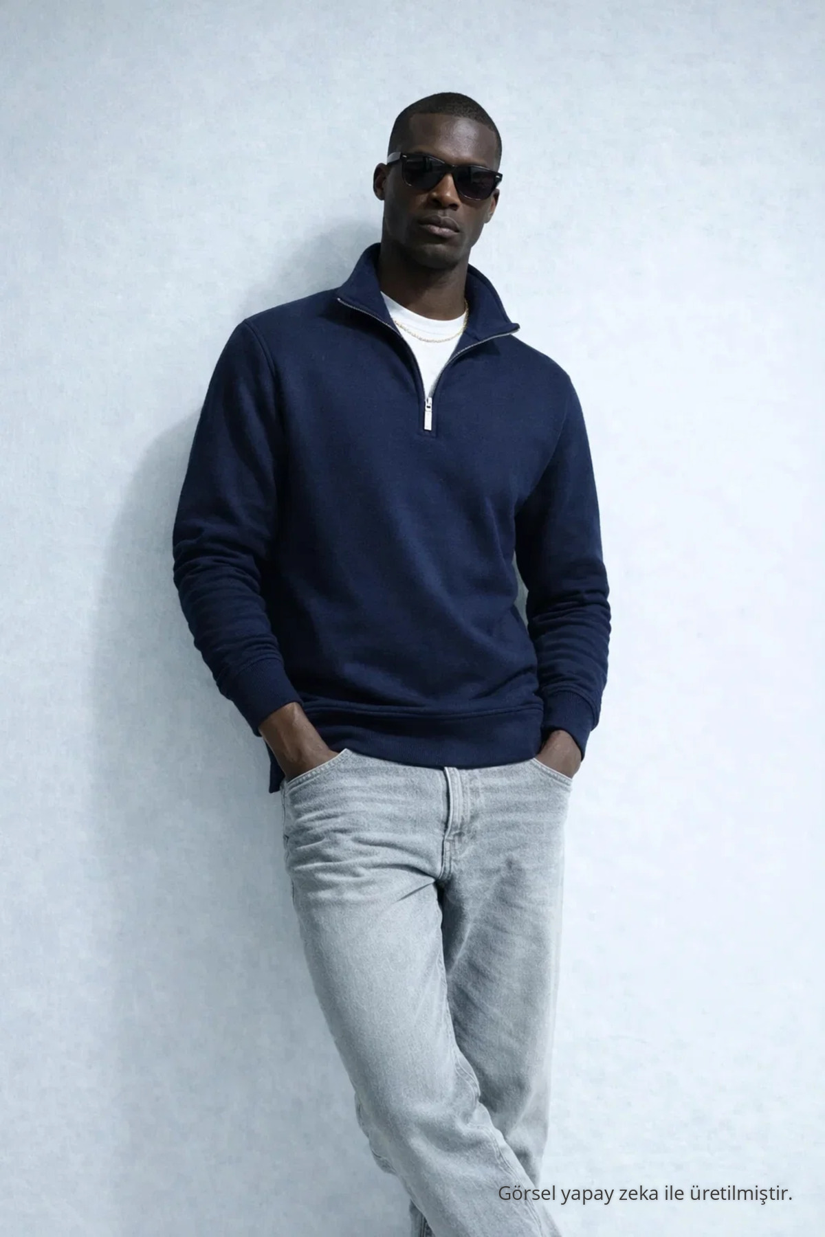 Erkek Kışlık Örme Yaka LACİVERT Sweatshirt 4
