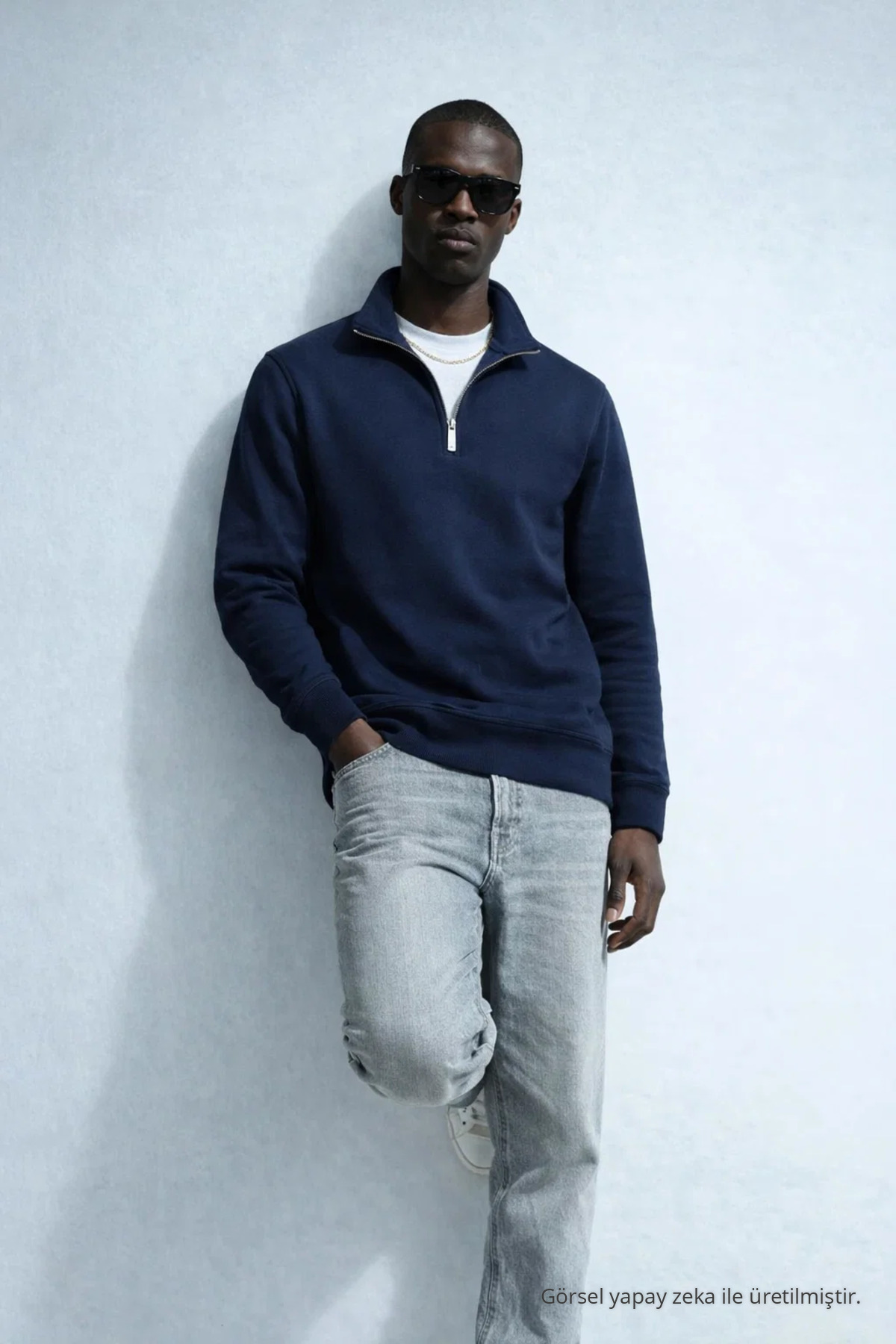 Erkek Kışlık Örme Yaka LACİVERT Sweatshirt 3