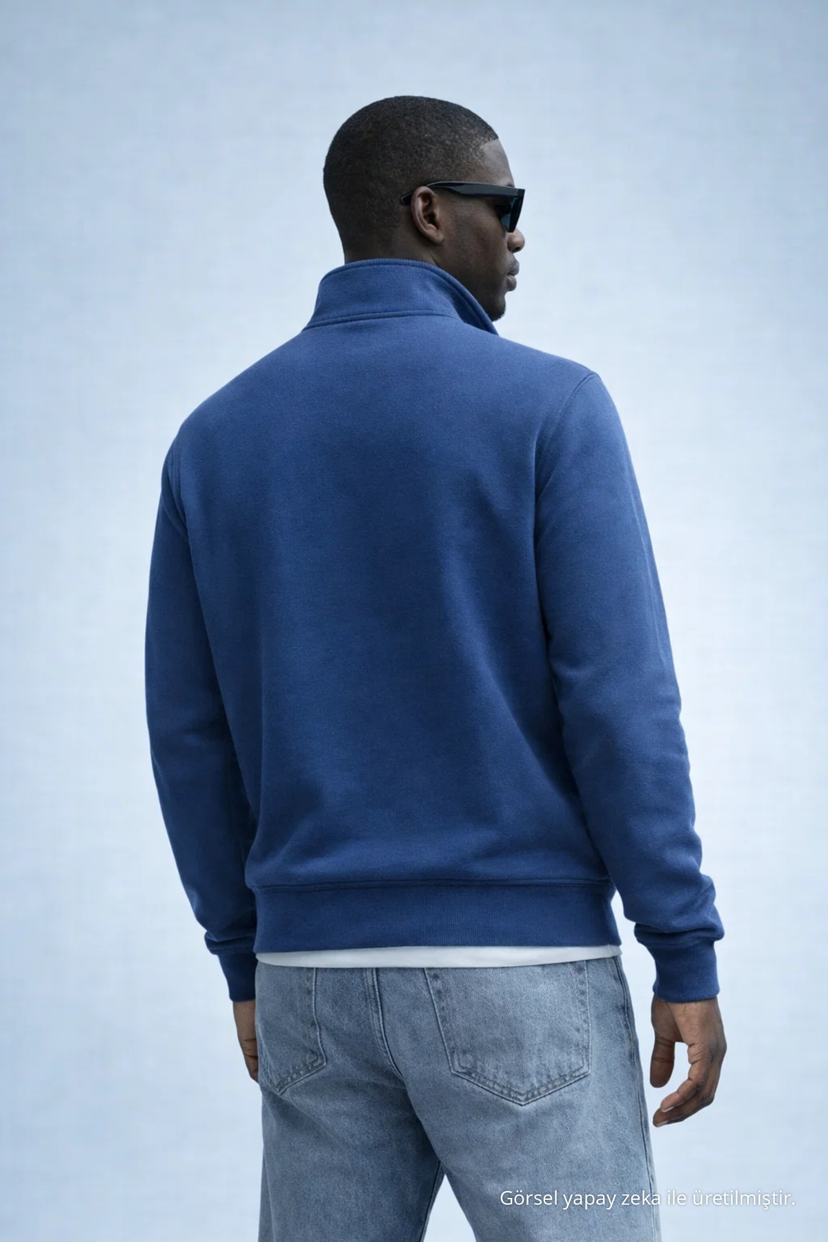 Erkek Kışlık Örme Yaka MAVİ Sweatshirt 6