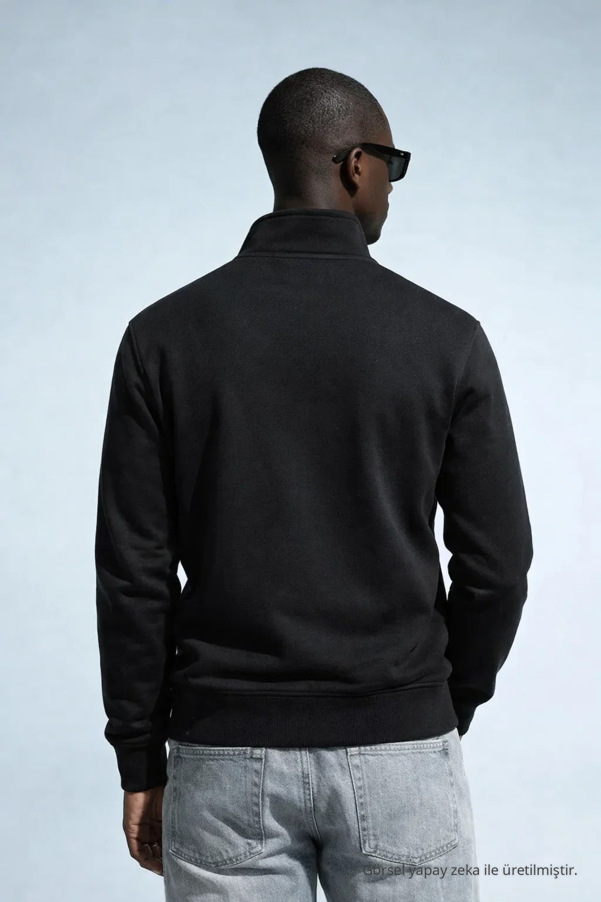 Erkek Kışlık Örme Yaka Siyah Sweatshirt 5