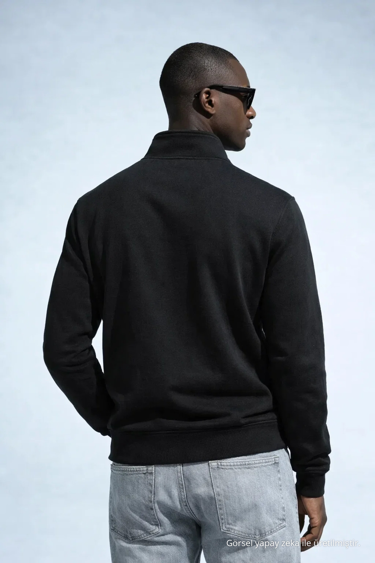Erkek Kışlık Örme Yaka Siyah Sweatshirt 6