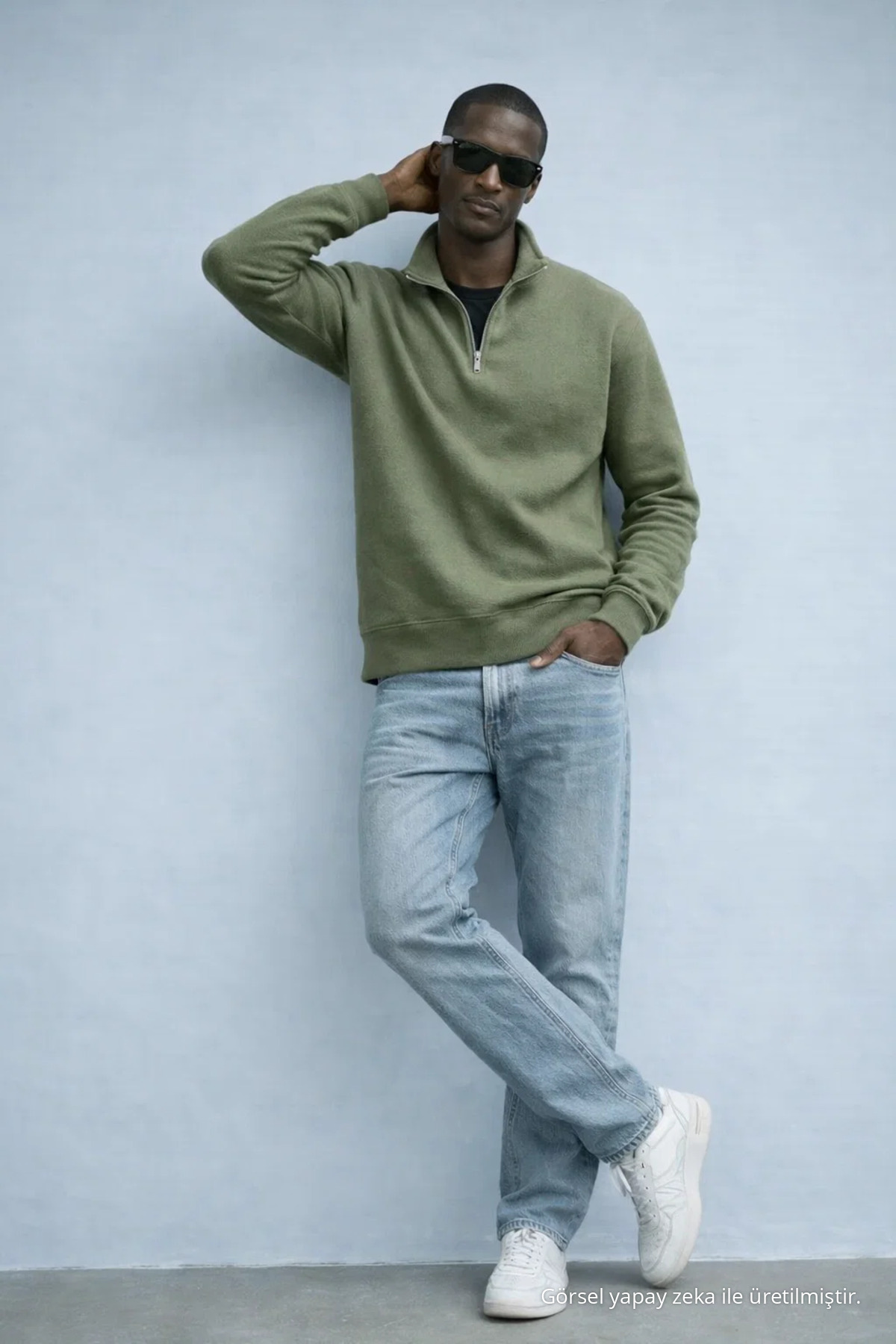 Erkek Kışlık Örme Yaka YEŞİL Sweatshirt 4