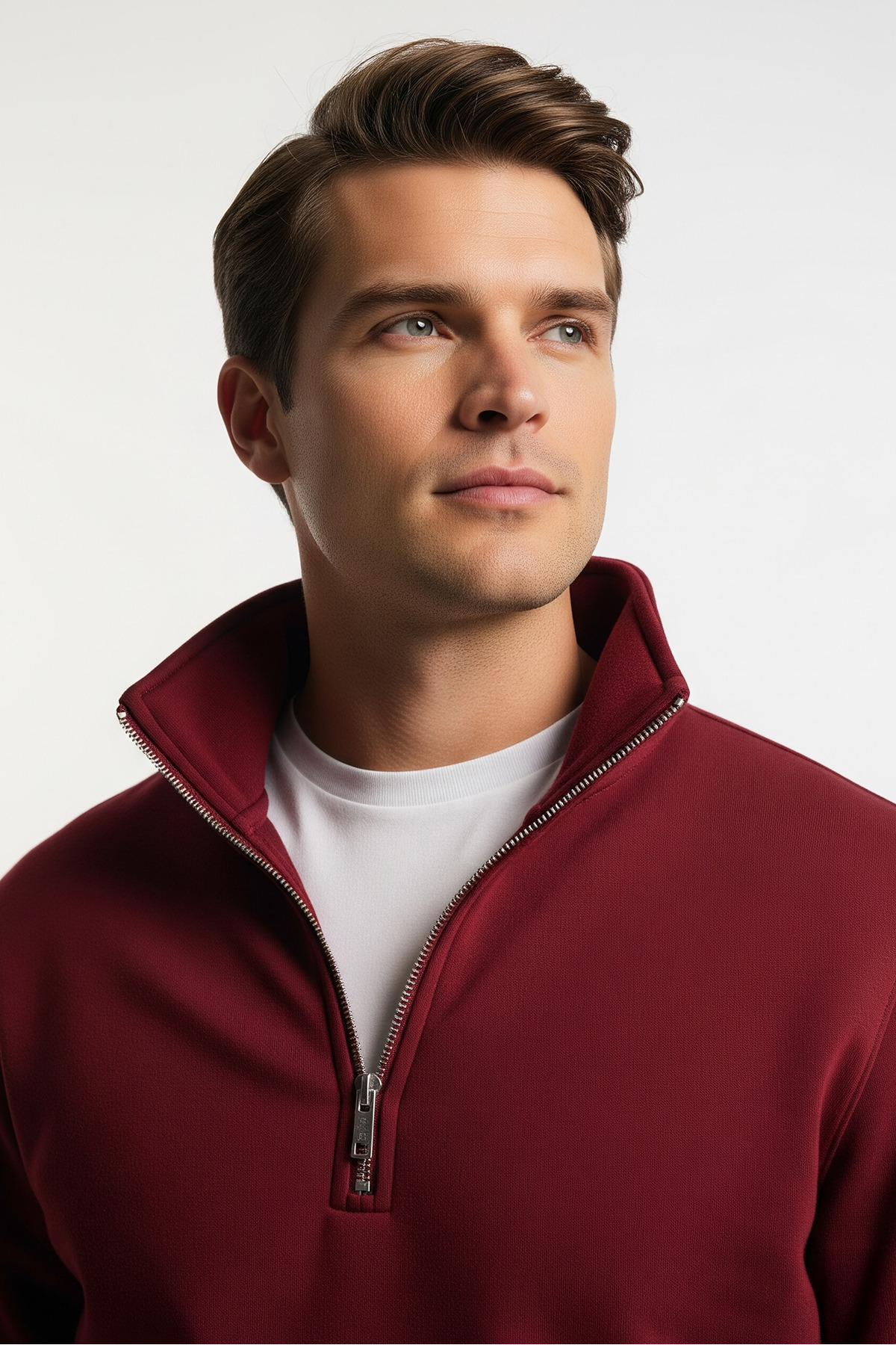 Erkek Yarım Fermuarlı Salaş Bordo Sweatshirt 6