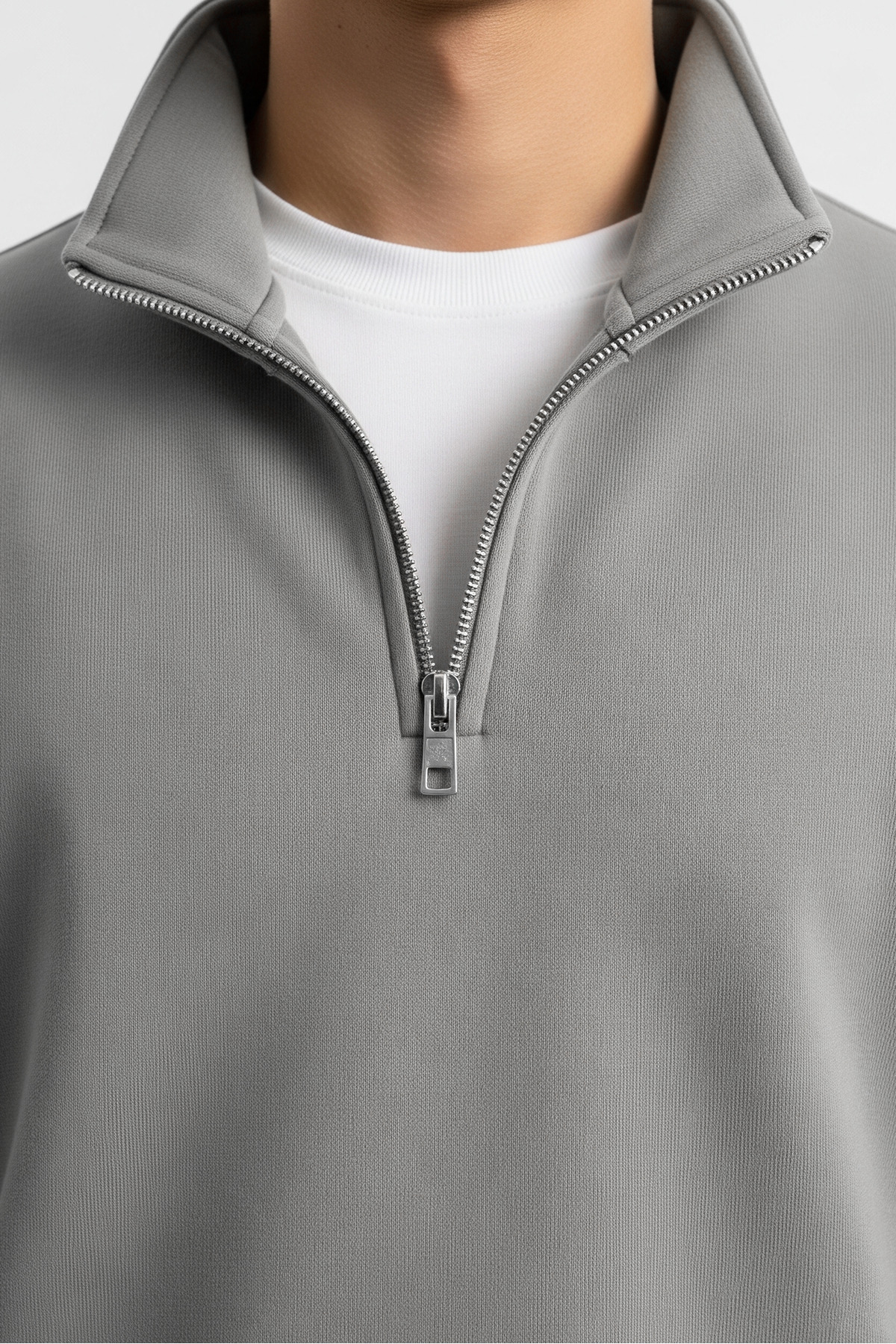 Erkek Yarım Fermuarlı Salaş GRİ Sweatshirt 5