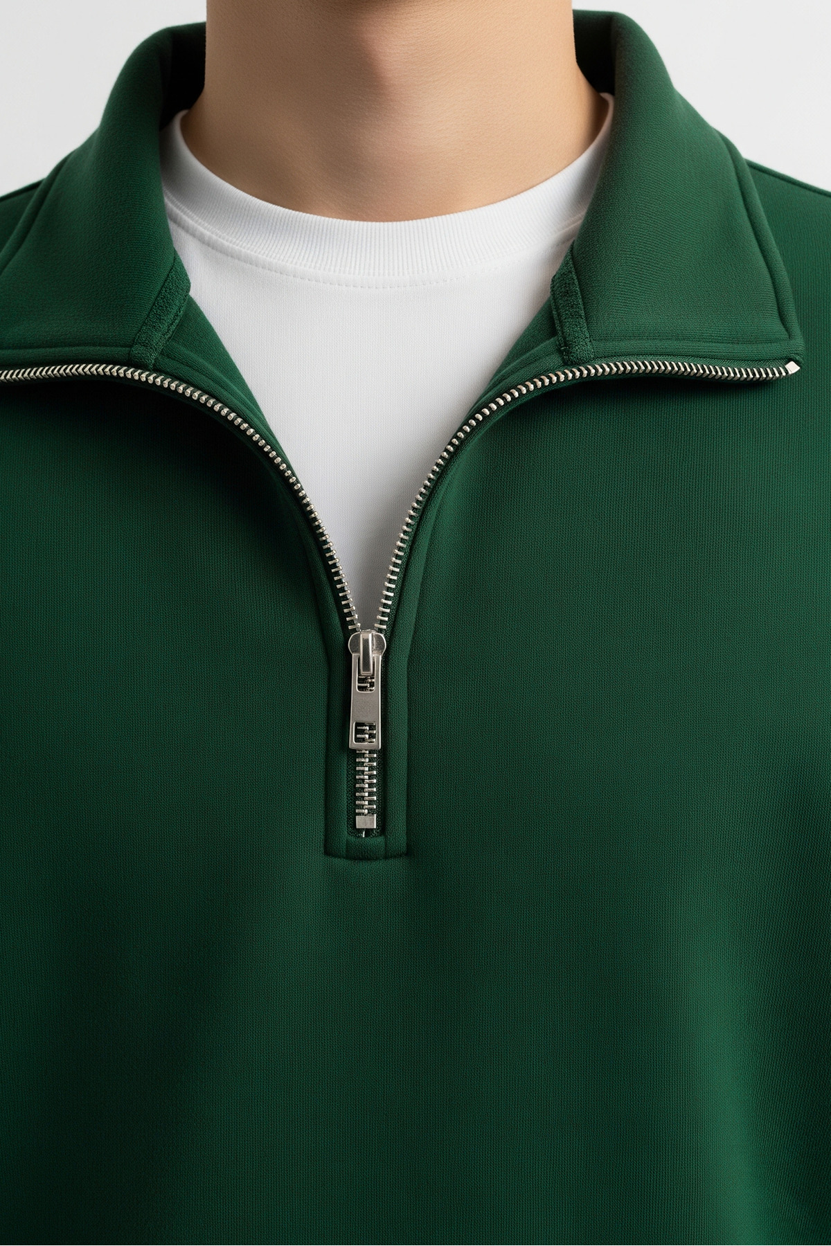 Erkek Yarım Fermuarlı Salaş Nefti Sweatshirt HAKİ 6
