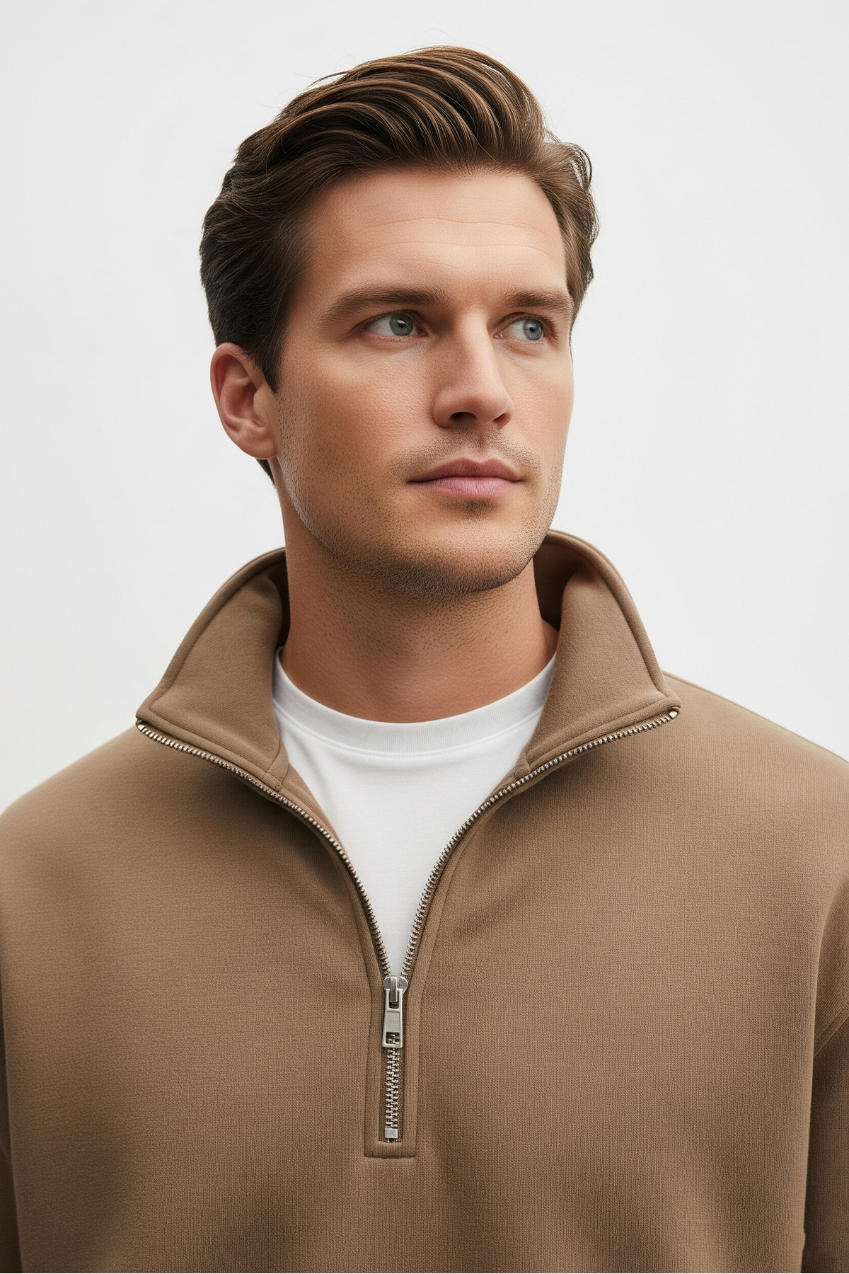 Erkek Yarım Fermuarlı Salaş KAHVE Sweatshirt 5