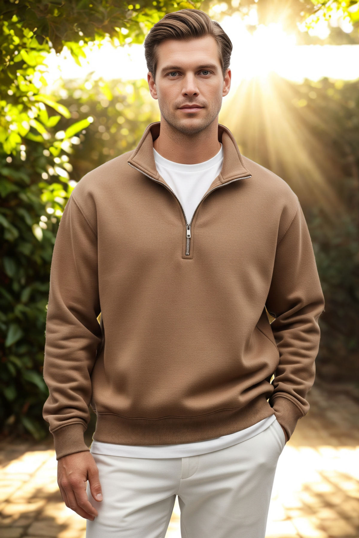 Erkek Yarım Fermuarlı Salaş KAHVE Sweatshirt 6