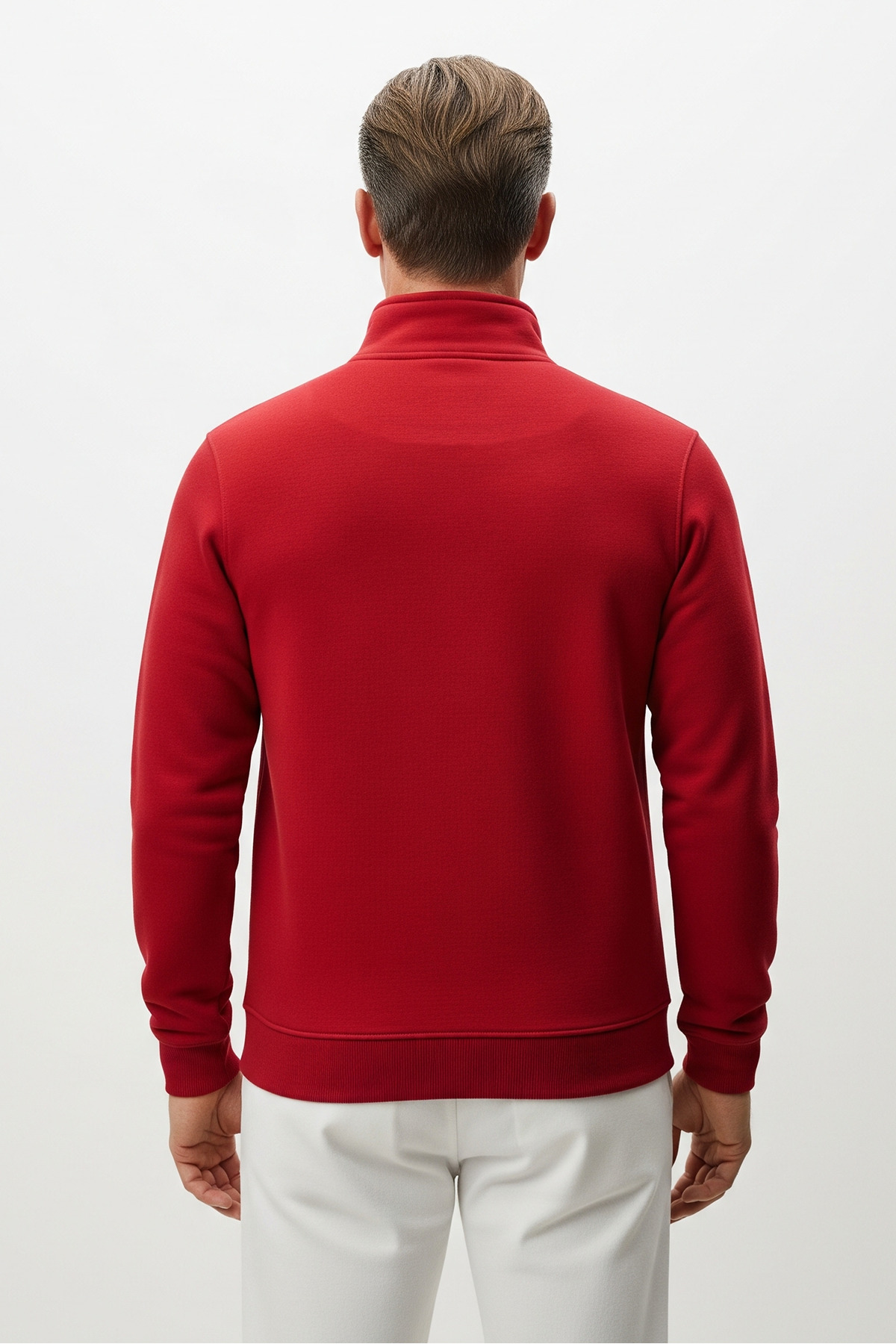 Erkek Yarım Fermuarlı Bol KIRMIZI Sweatshirt 3