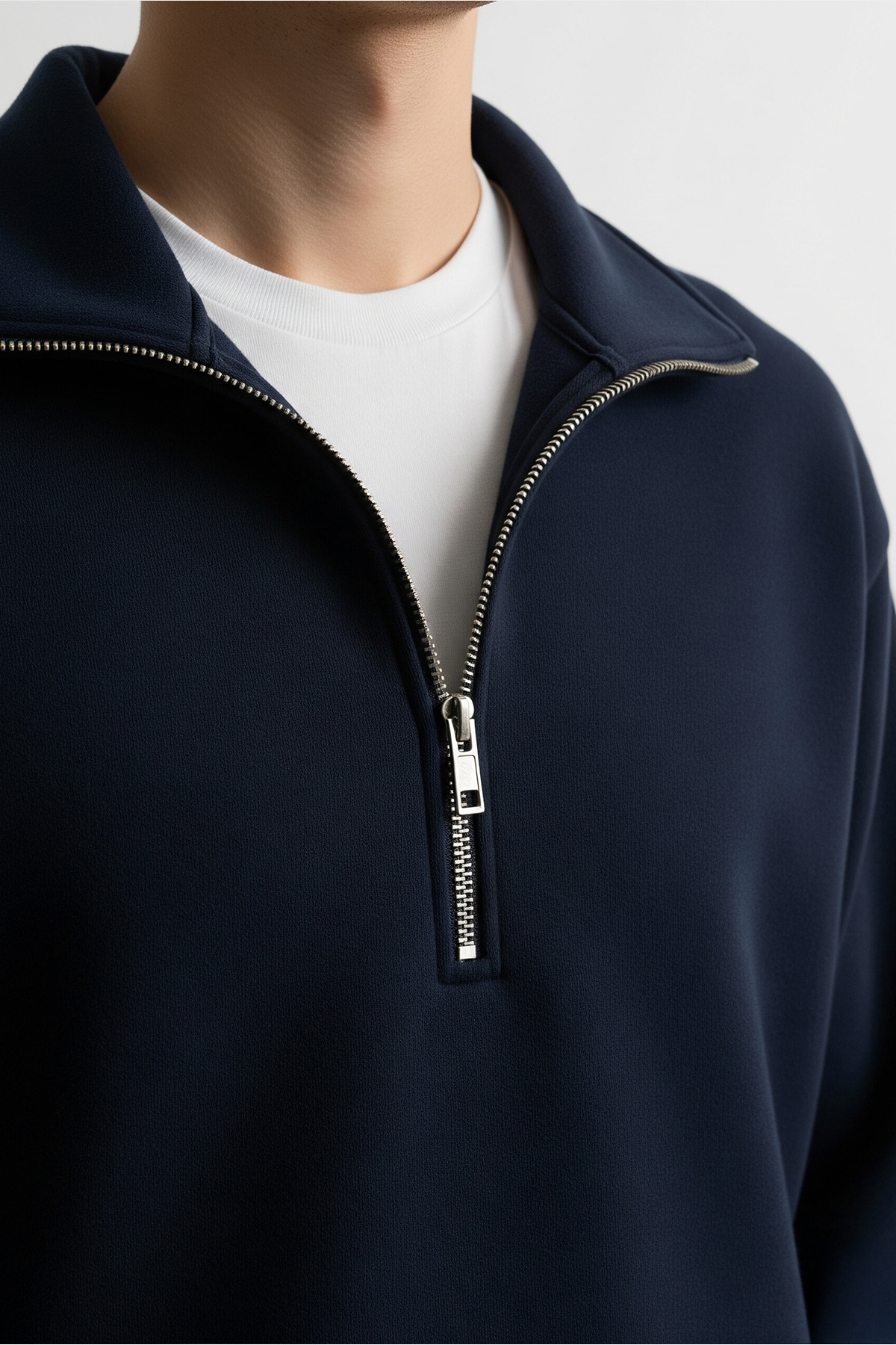Erkek Yarım Fermuarlı Salaş Laci Sweatshirt LACİVERT 6