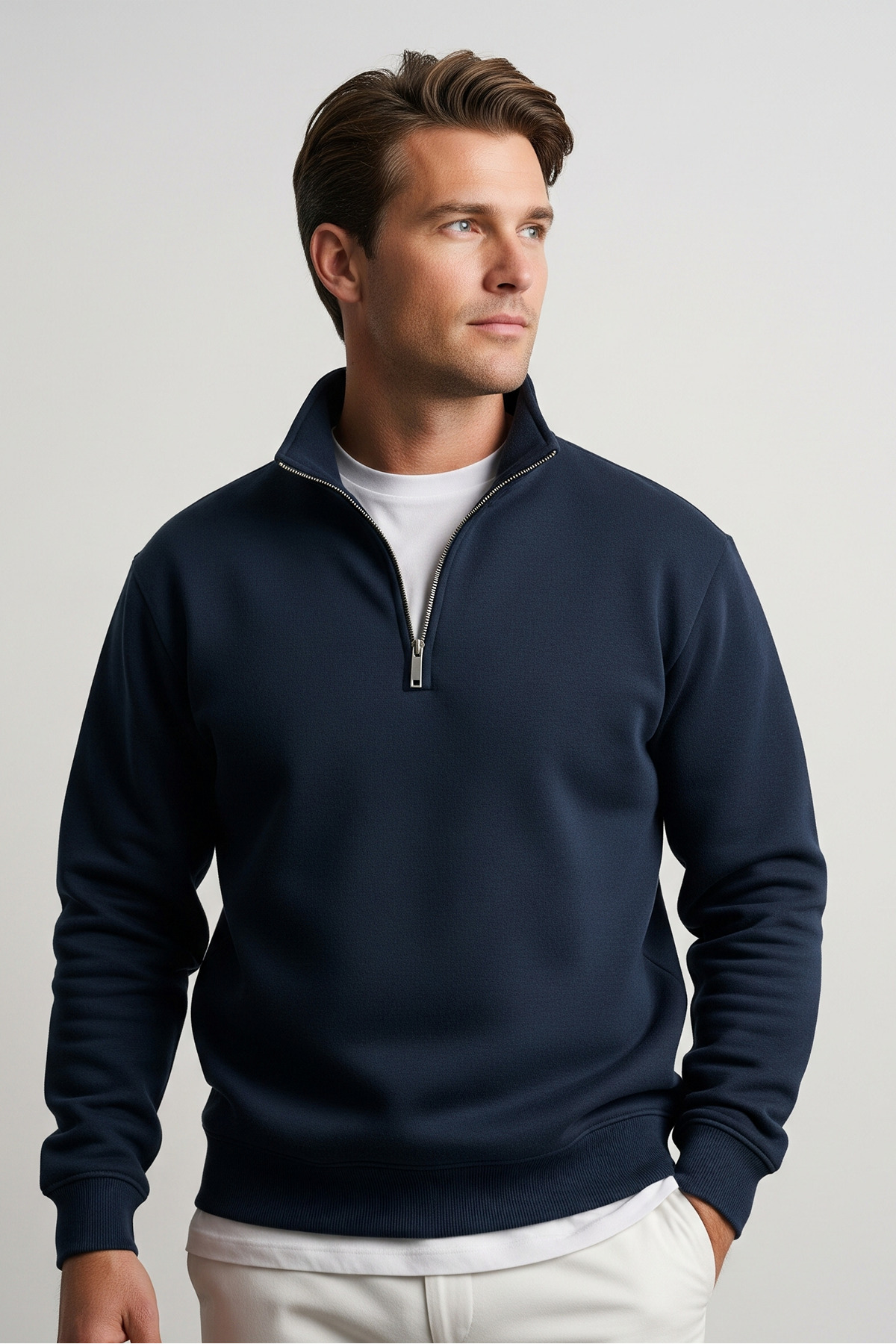 Erkek Yarım Fermuarlı Salaş Laci Sweatshirt LACİVERT 4