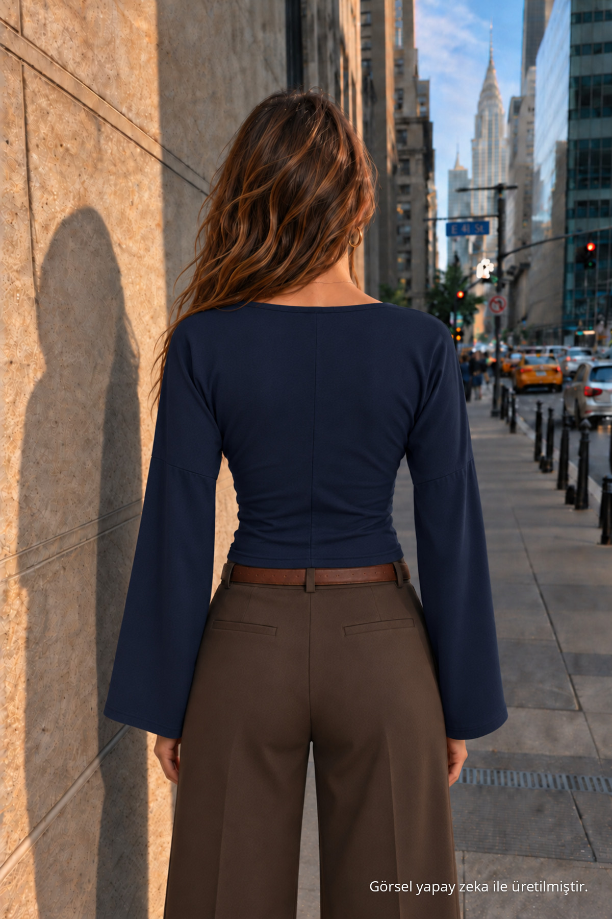 Kadın Örme Pamuklu Slim Kesim Lacivert Bluz 3