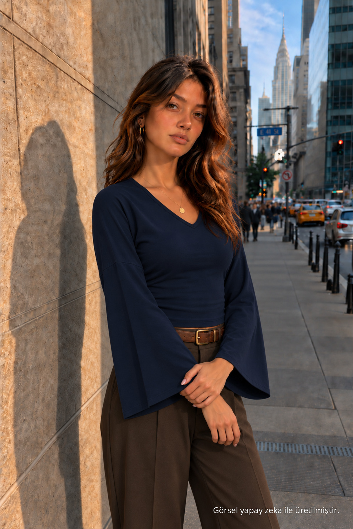 Kadın Örme Pamuklu Slim Kesim Lacivert Bluz 4