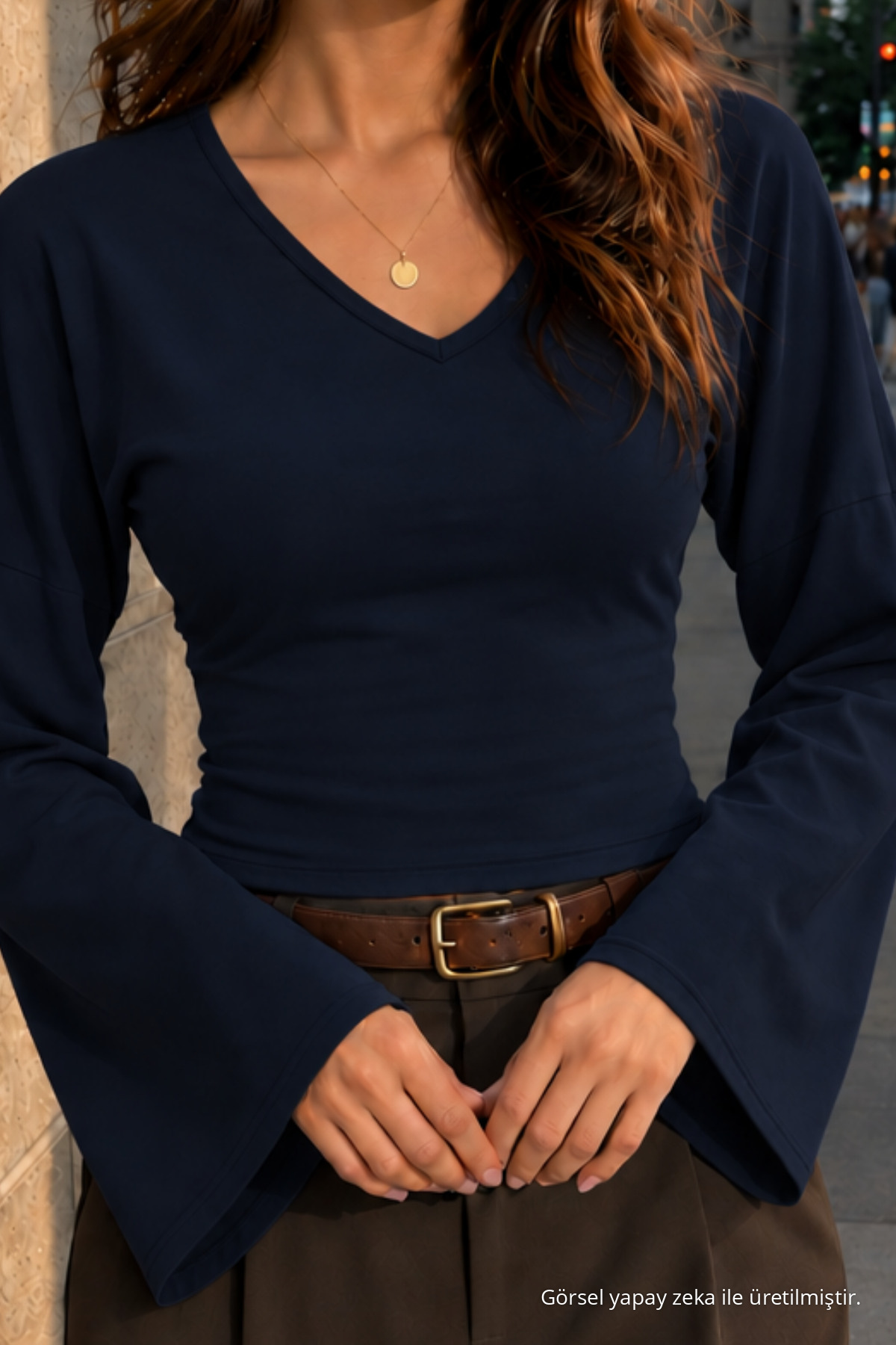Kadın Örme Pamuklu Slim Kesim Lacivert Bluz 5