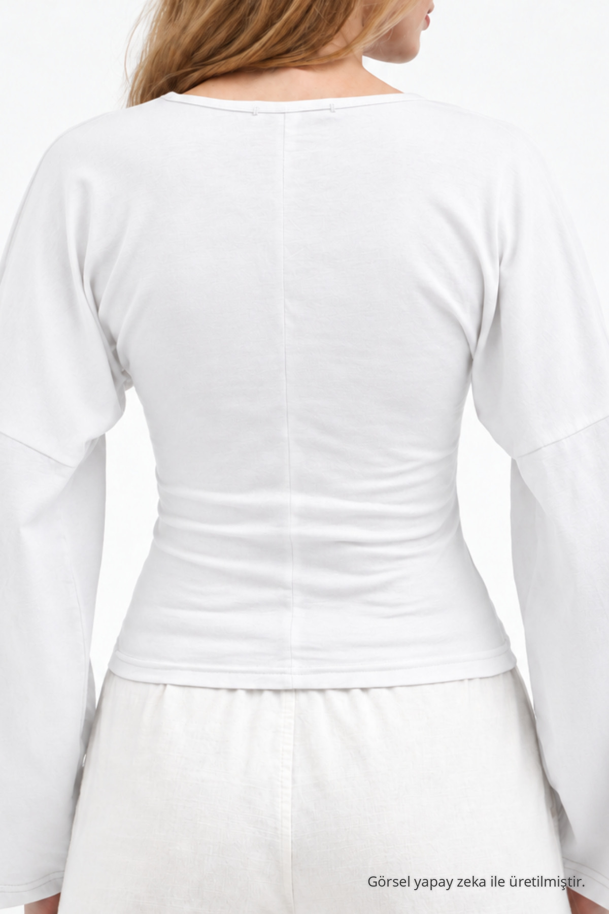 Kadın Reglan Kol Dokulu Crop Beyaz Bluz 6