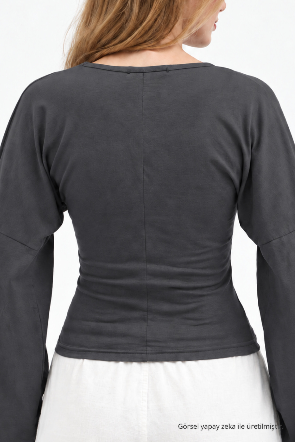 Kadın Reglan Kol Dokulu Crop Füme Bluz 6