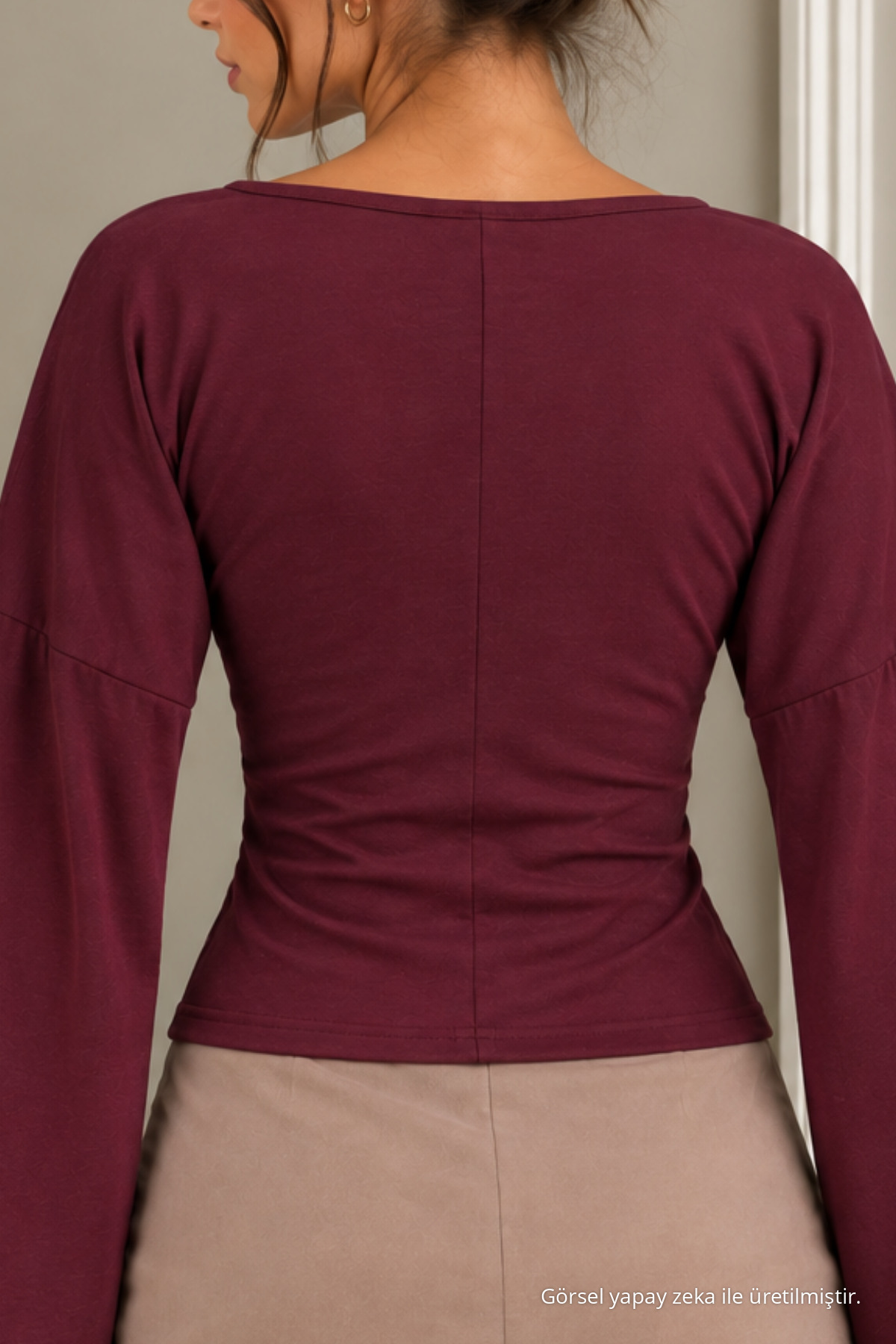 Kadın Günlük Bodycone Bordo Örme Bluz 6
