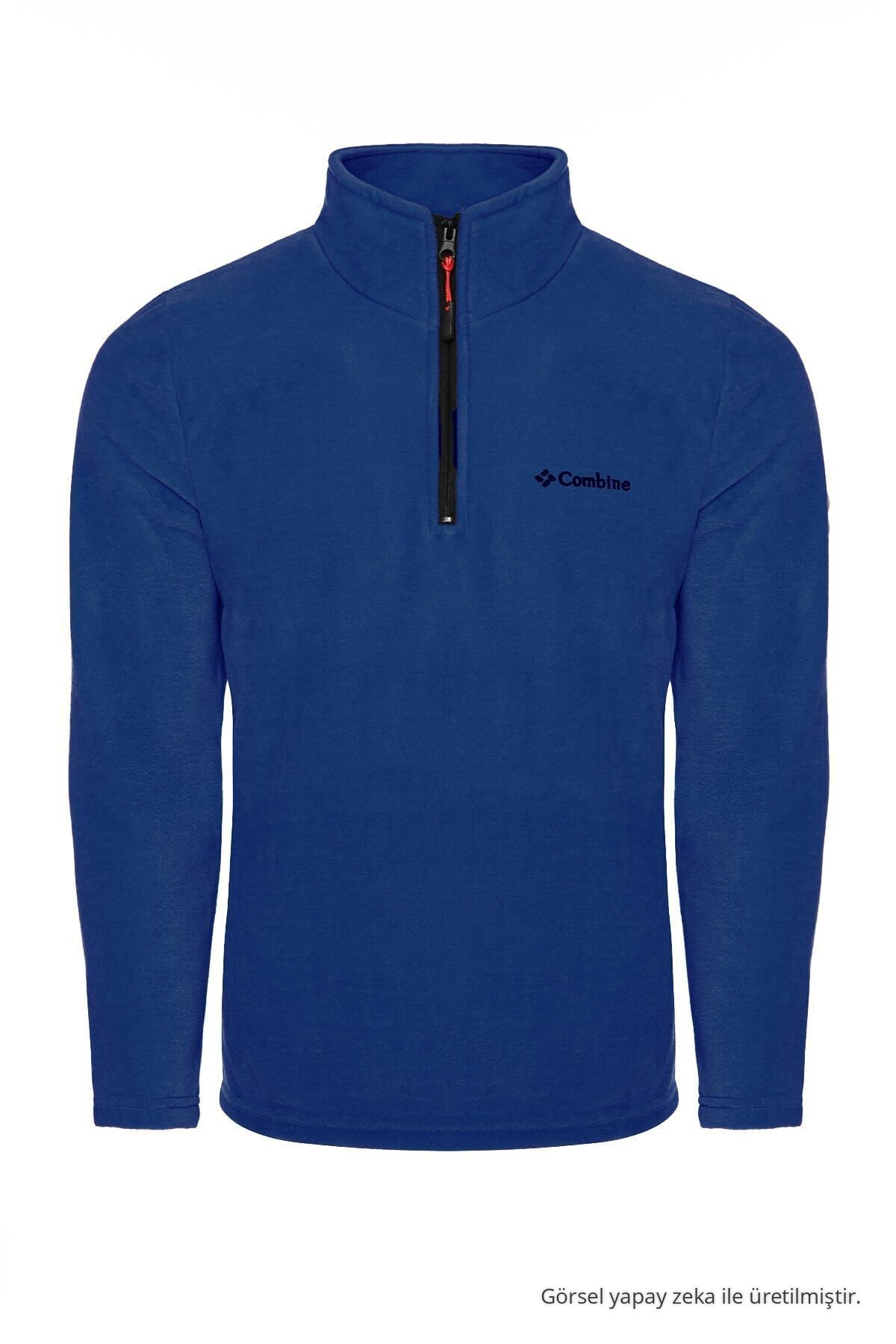 Erkek Yarım Fermuarlı İndigo Dar Polar Sweat 3