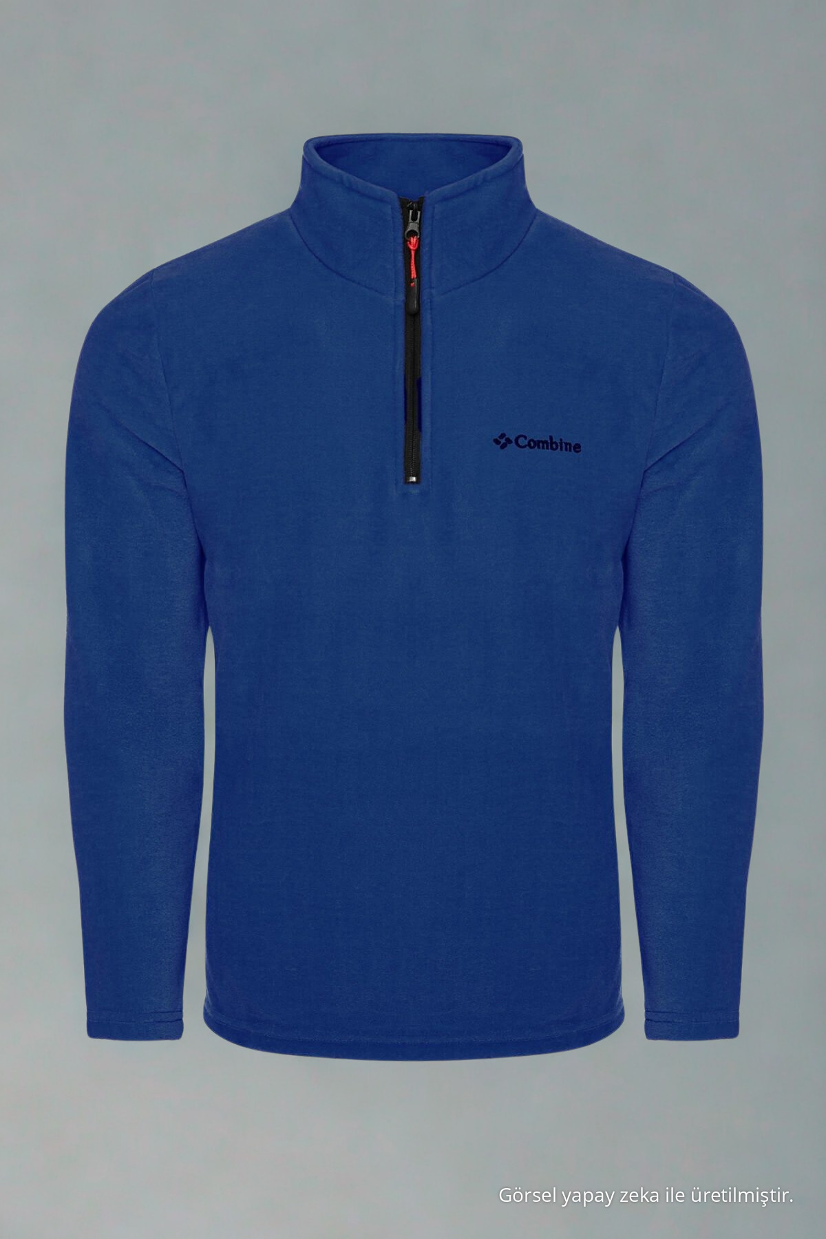 Erkek Yarım Fermuarlı İndigo Dar Polar Sweat 6