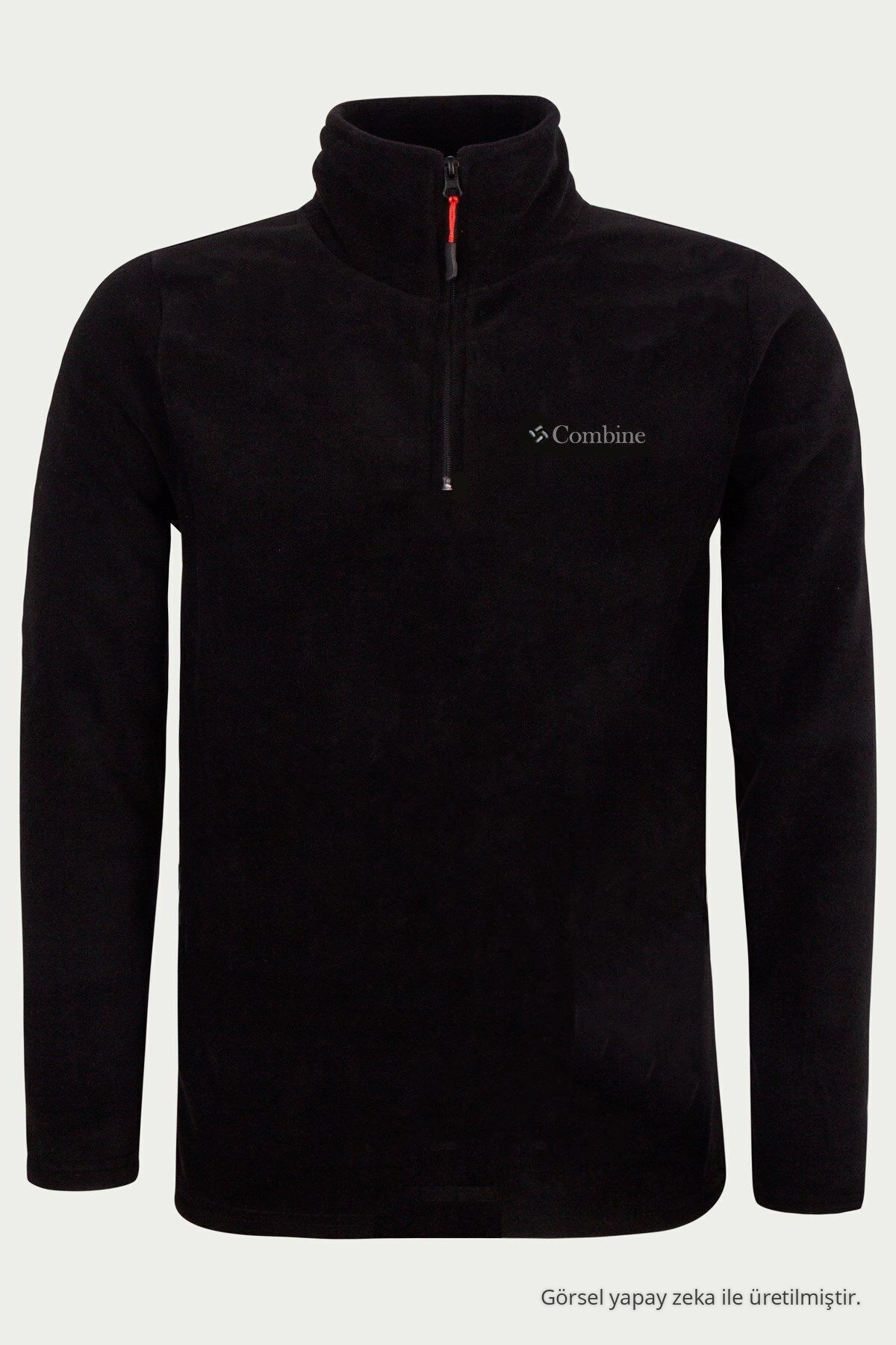 Erkek Yarım Fermuarlı Siyah Dar Polar Sweat 3