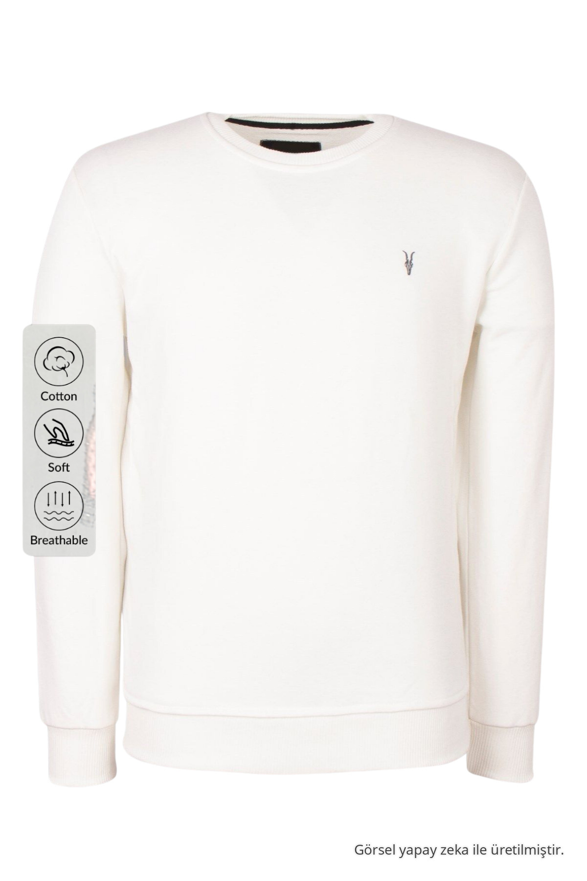 Erkek Basic Bisiklet Yaka EKRU Sweatshirt 4