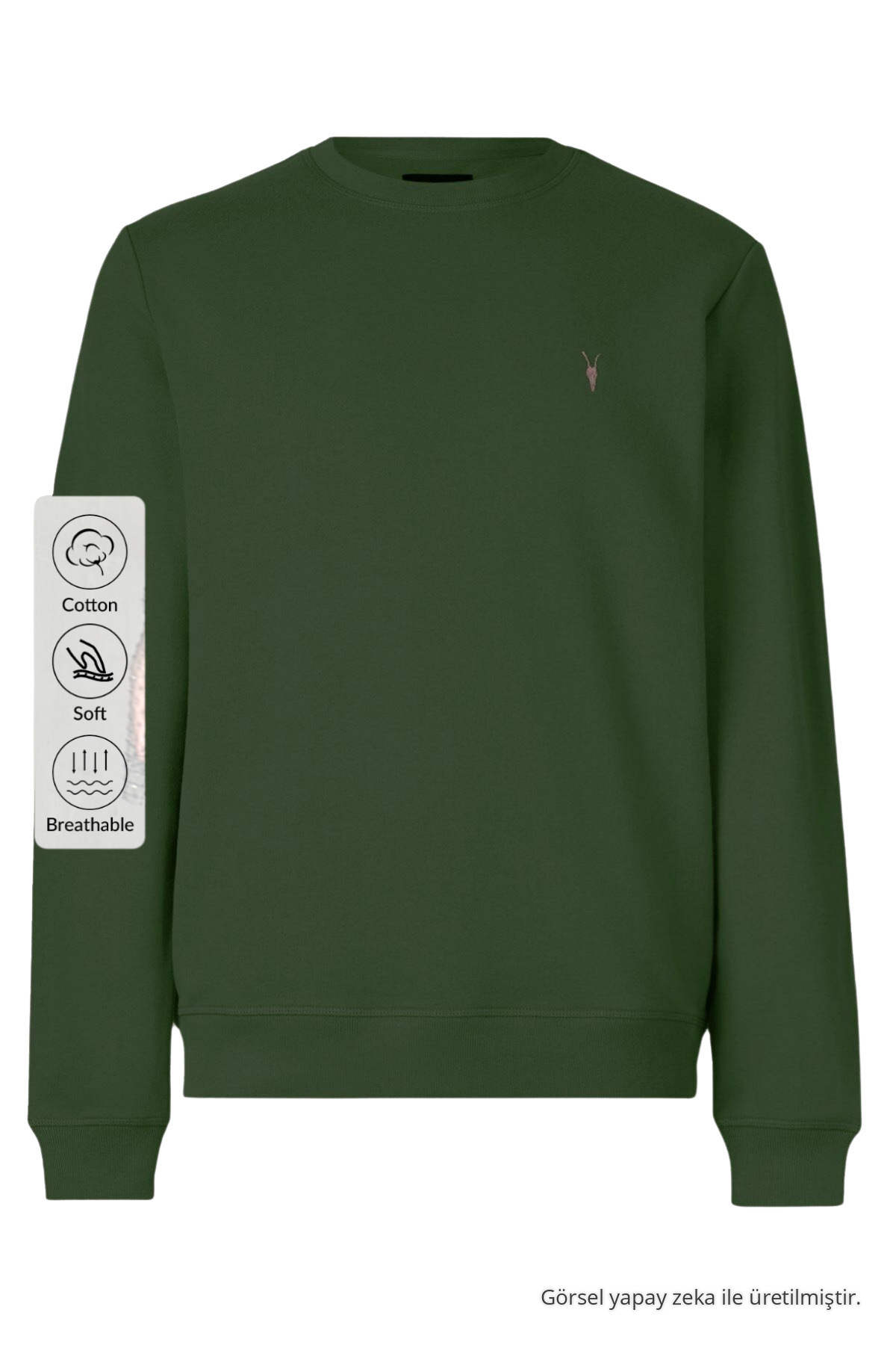 Erkek Basic Bisiklet Yaka HAKİ Sweatshirt 5