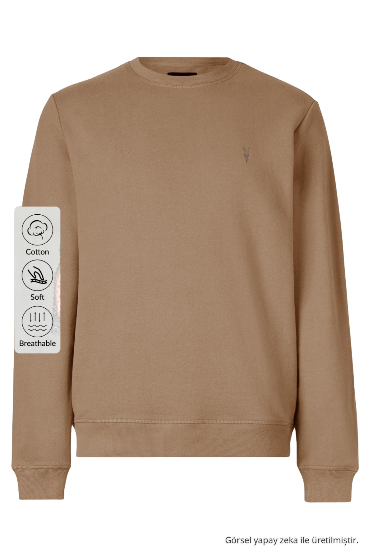 Erkek Basic Bisiklet Yaka Karamel Sweatshirt 4
