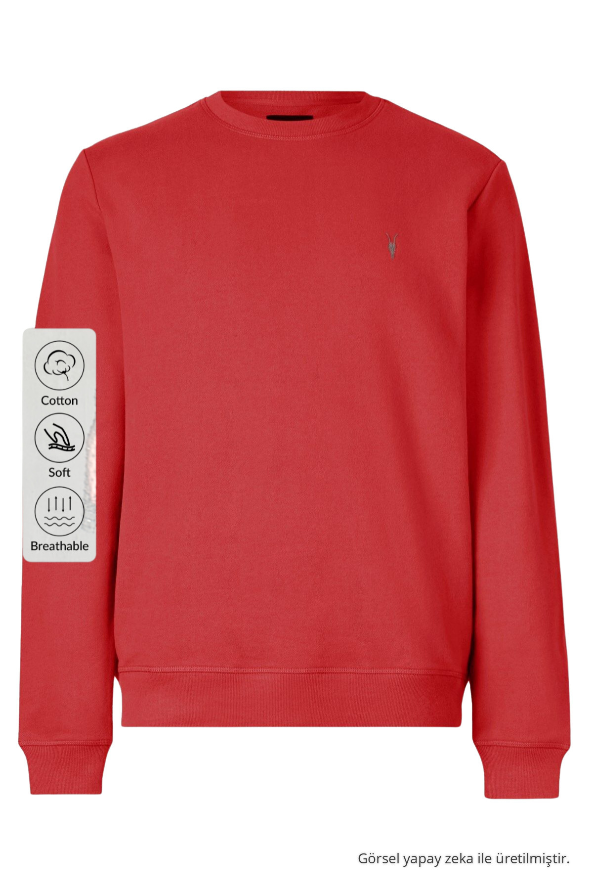 Erkek Basic Bisiklet Yaka KIRMIZI Sweatshirt 5
