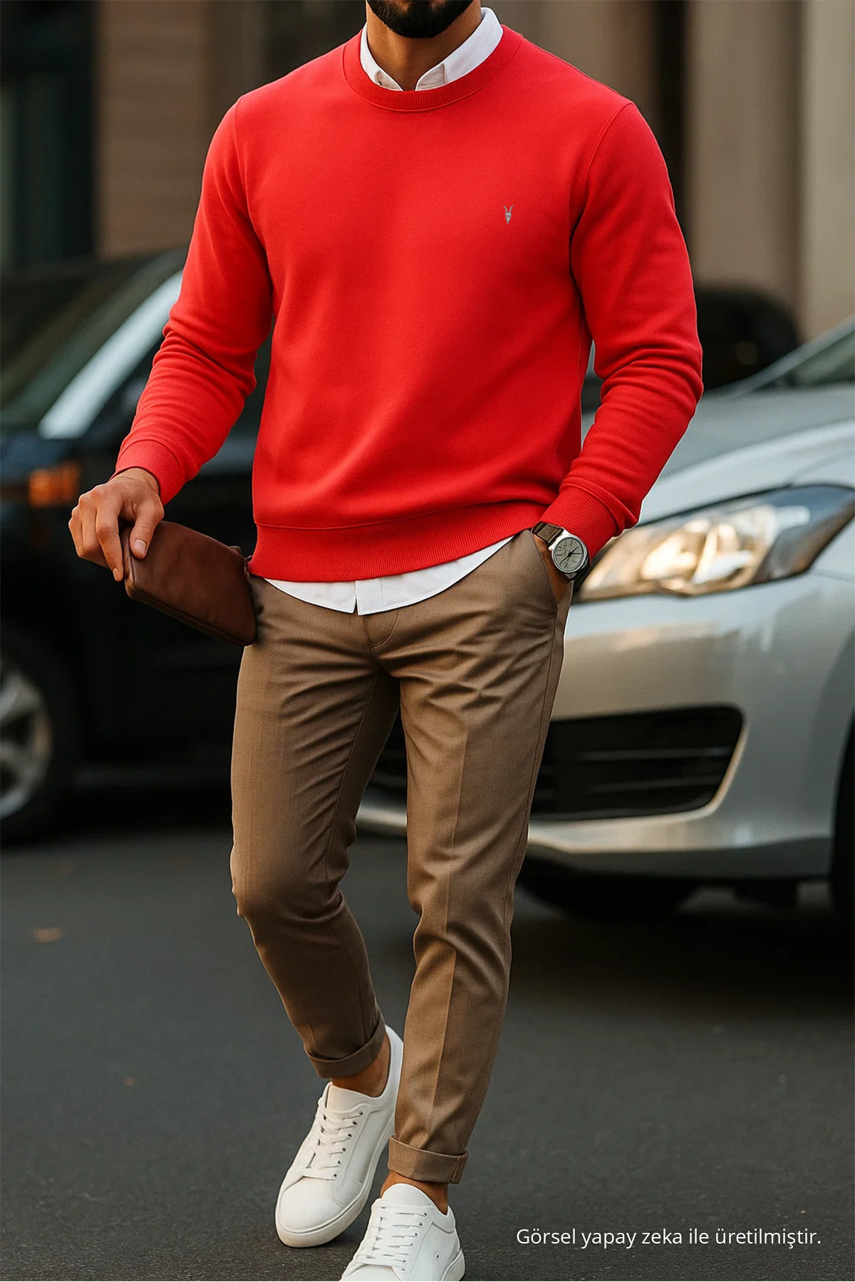 Erkek Basic Bisiklet Yaka KIRMIZI Sweatshirt 3
