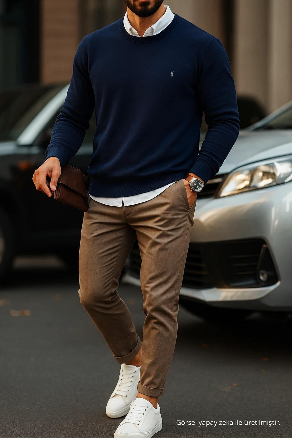Erkek Basic Bisiklet Yaka Laci Sweatshirt LACİVERT 3