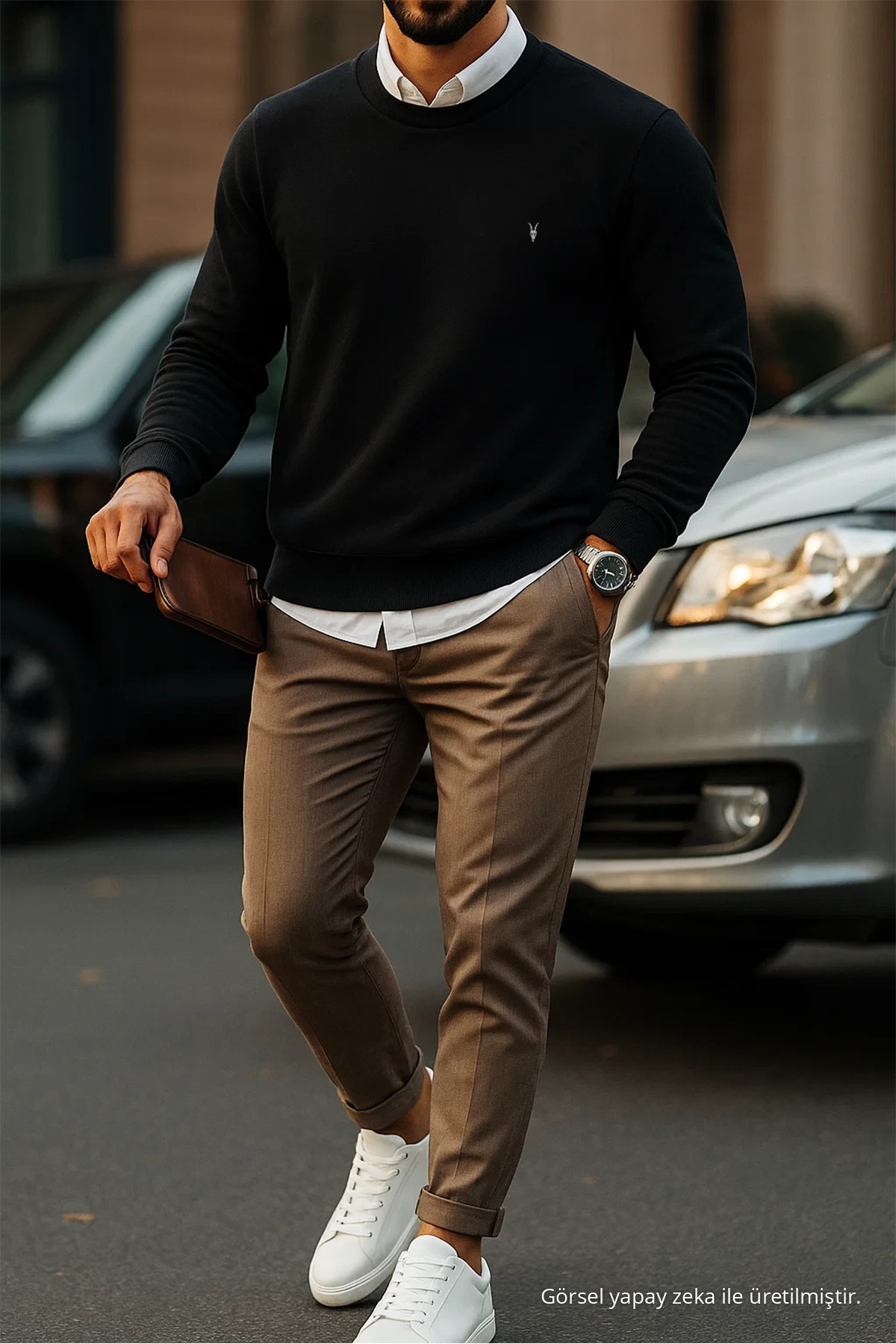Erkek Basic Bisiklet Yaka Siyah Sweatshirt 3