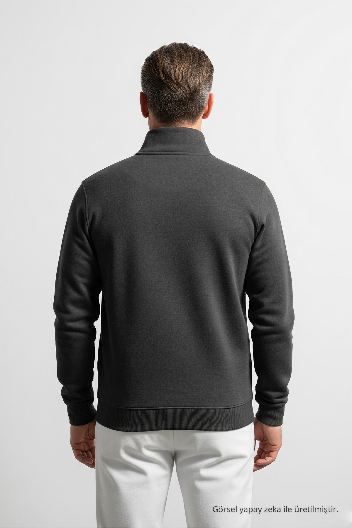 Erkek Basic Füme Yarım Fermuarlı Sweatshirt 4