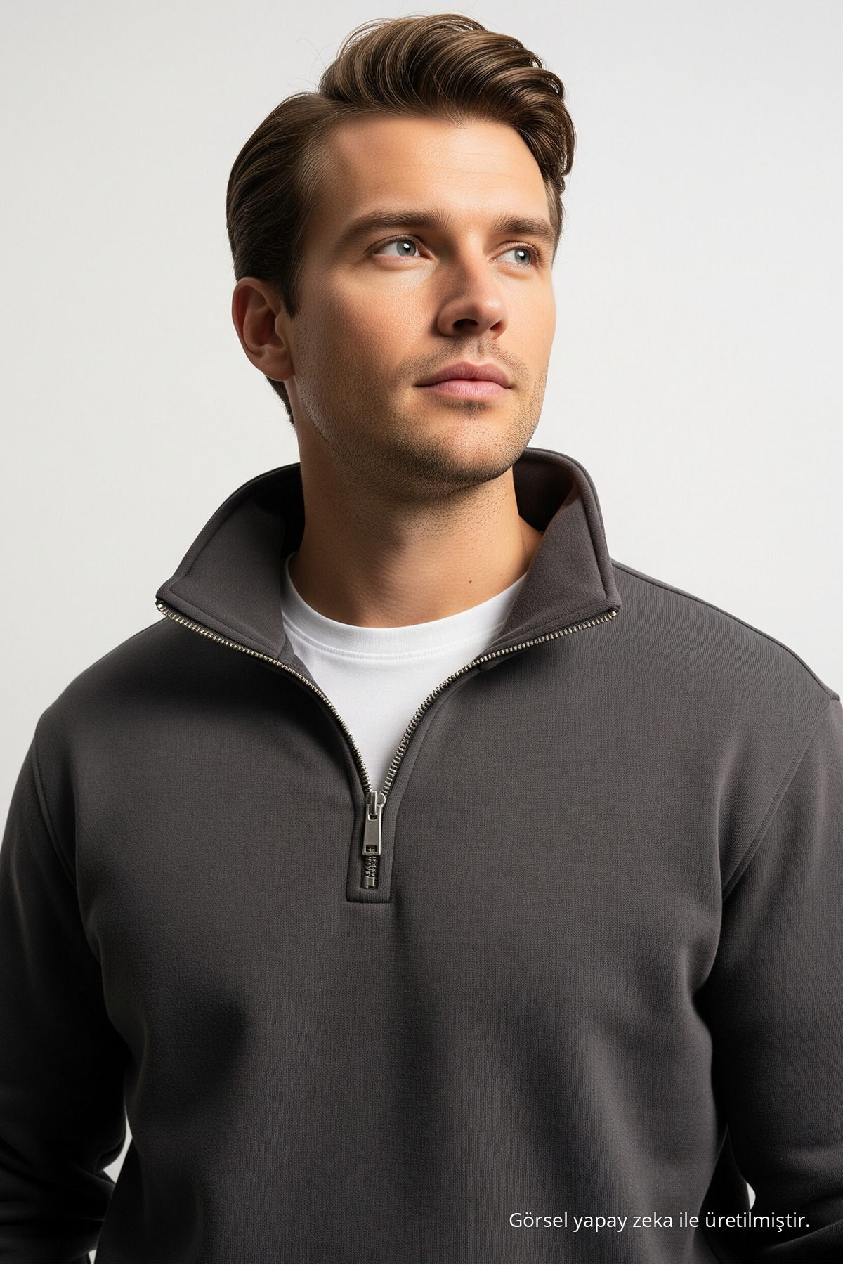 Erkek Basic Füme Yarım Fermuarlı Sweatshirt 6