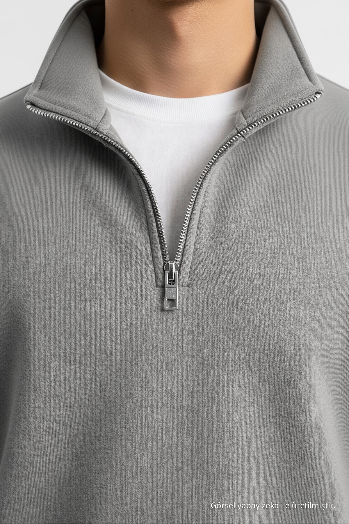 Erkek Basic GRİ Yarım Fermuarlı Sweatshirt 4