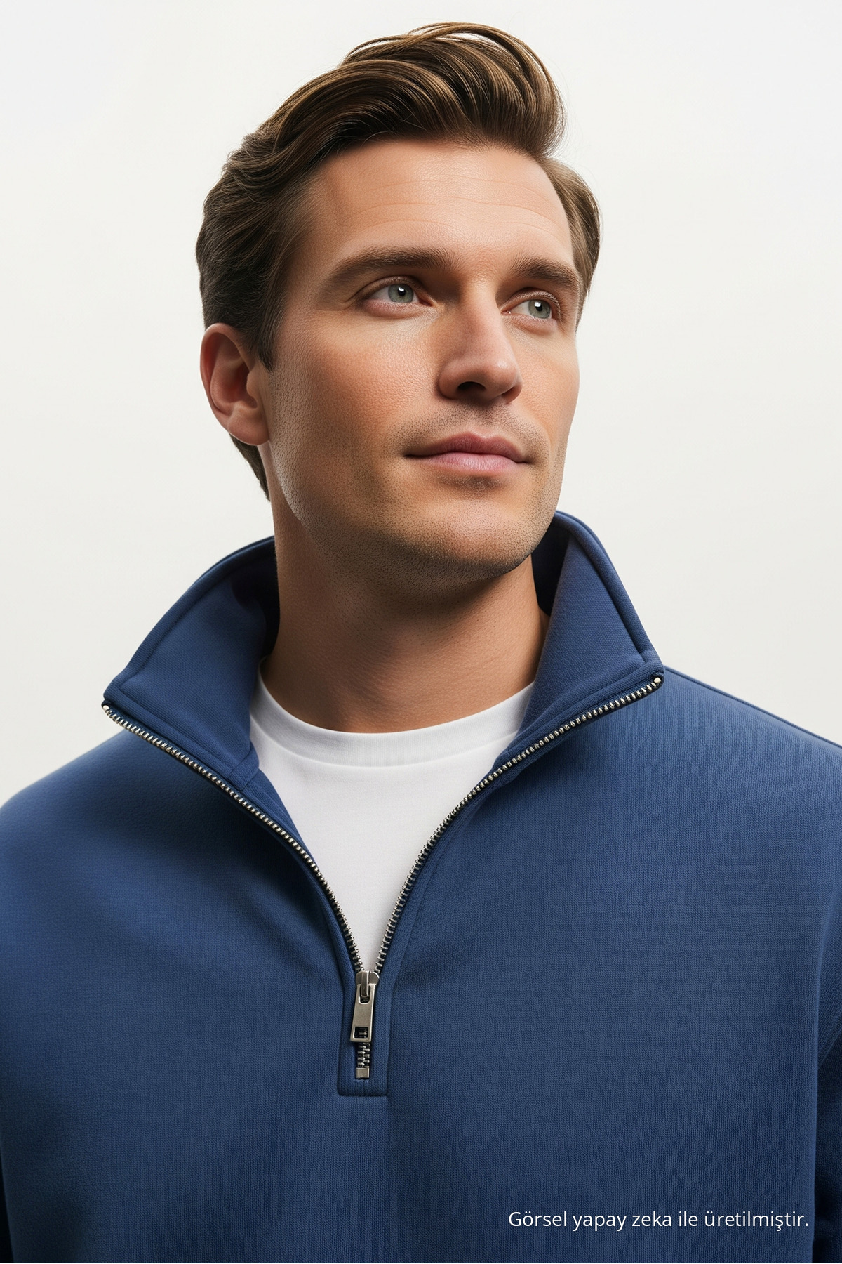 Erkek Basic MAVİ Yarım Fermuarlı Sweatshirt 6