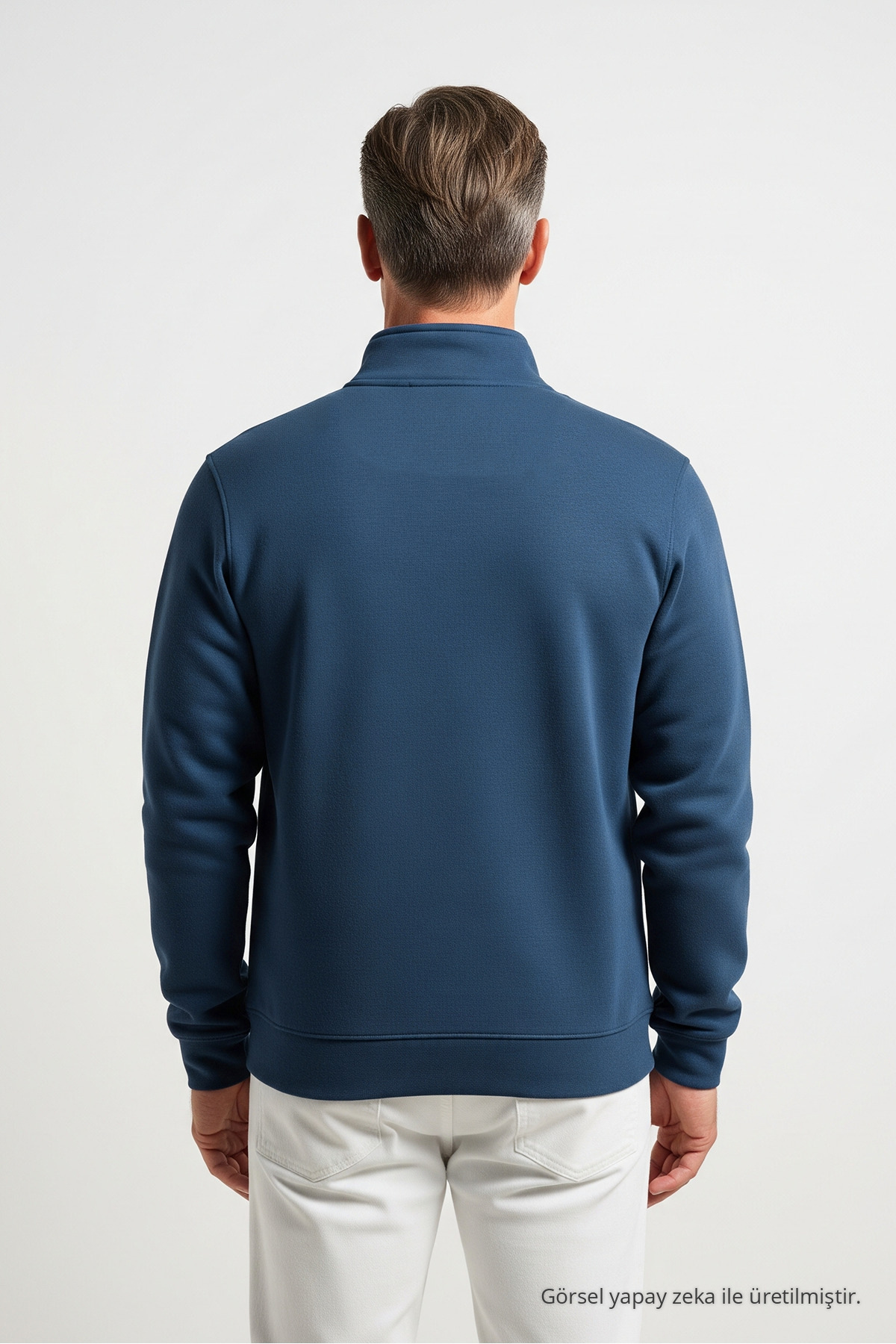Erkek Basic MAVİ Yarım Fermuarlı Sweatshirt 4