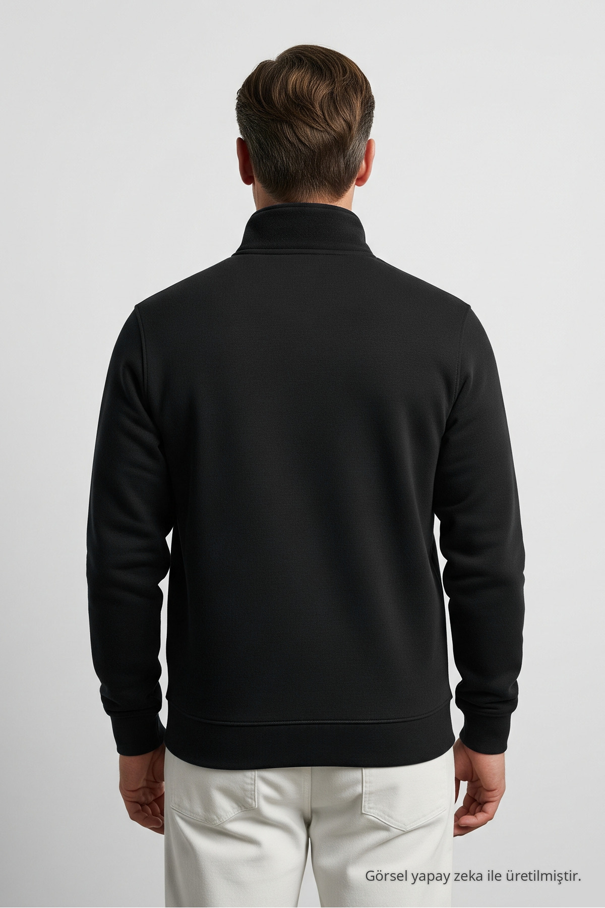Erkek Basic Siyah Yarım Fermuarlı Sweatshirt 4