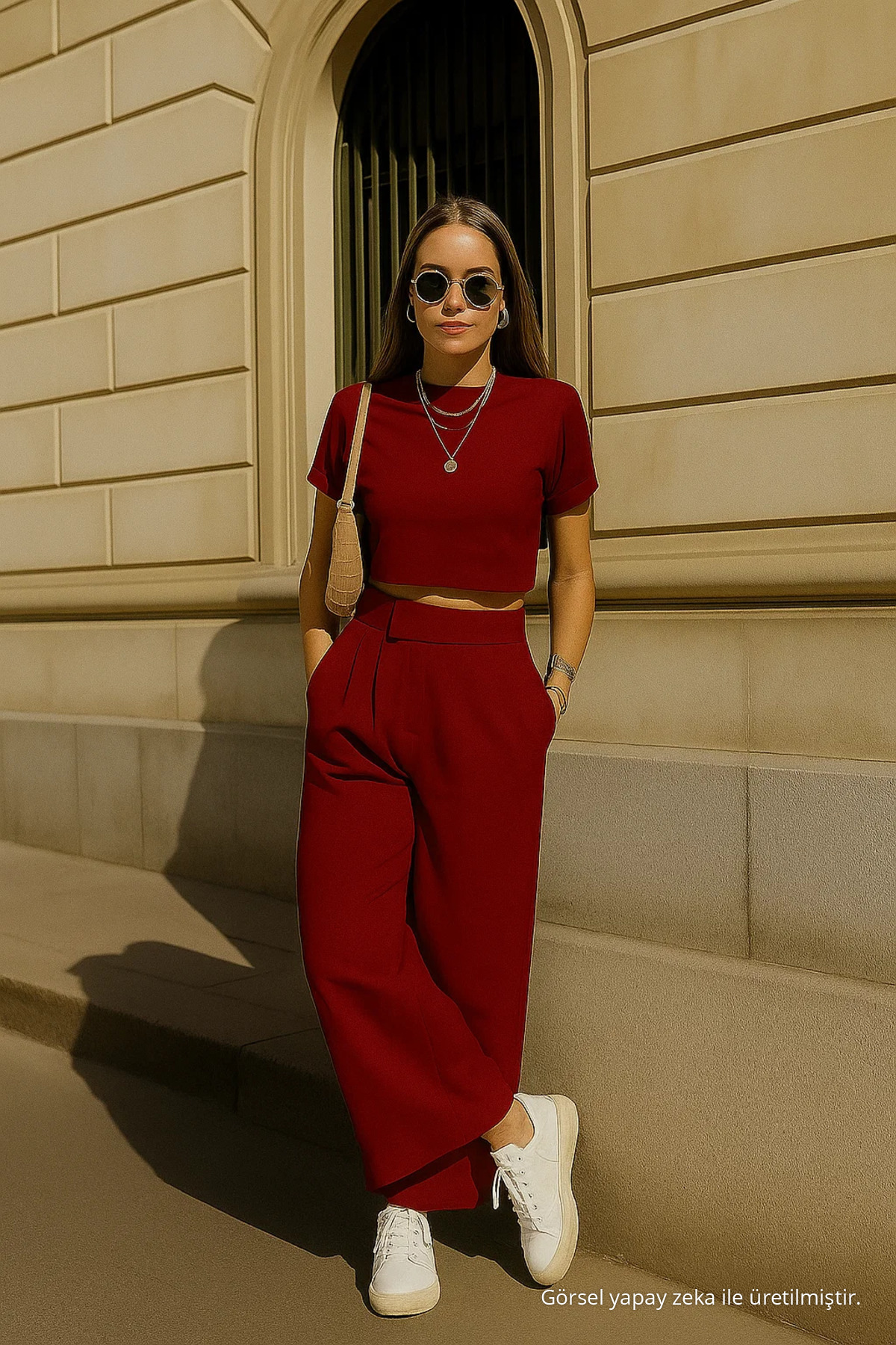 Kadın Cepli Basic Bordo Bol Paça Pantolon 3