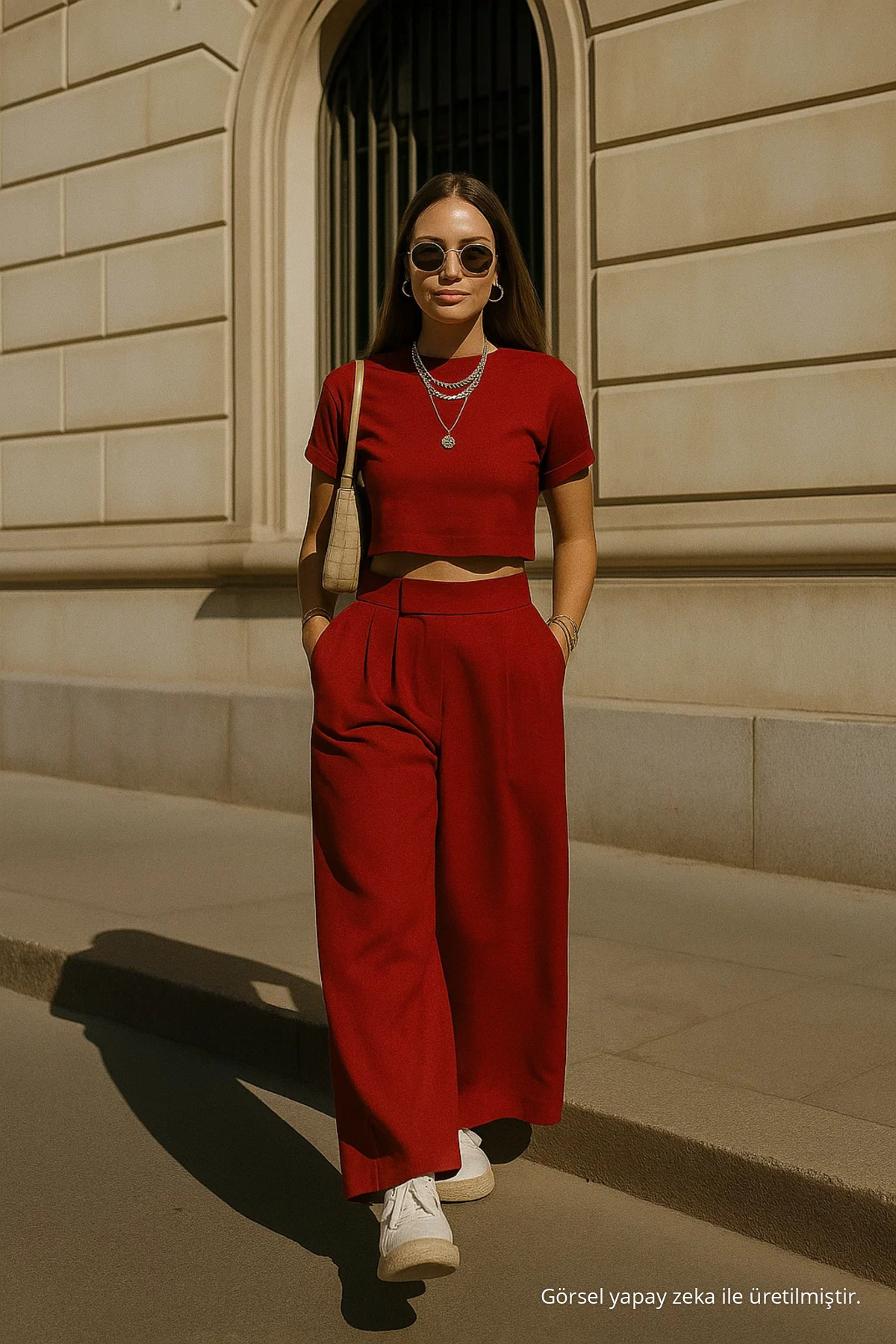 Kadın Cepli Basic Bordo Bol Paça Pantolon 5